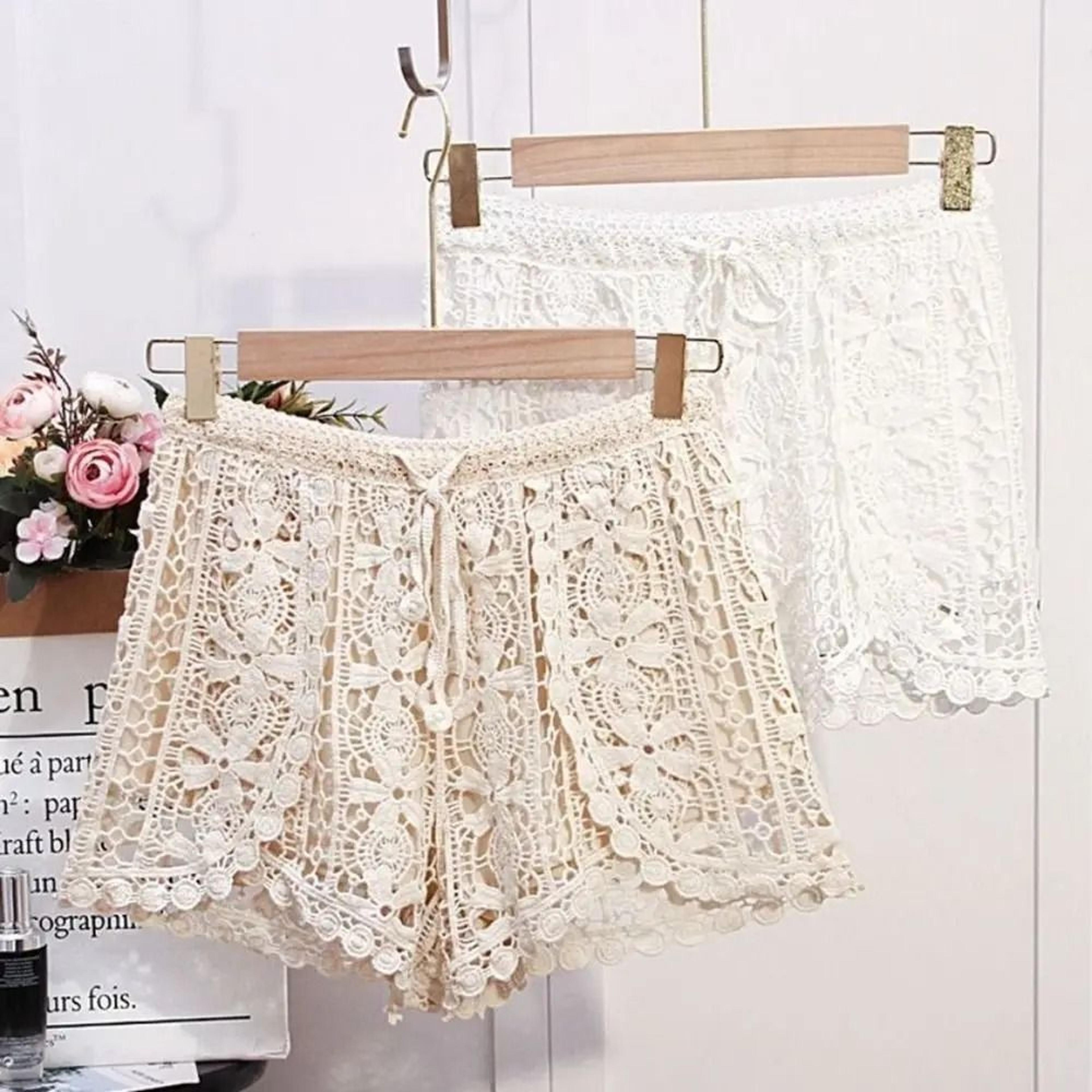 Boho Holiday Crochet Gallery  HighFidelity HollowOut LaceUp Shorts  Professional Summer Style 3