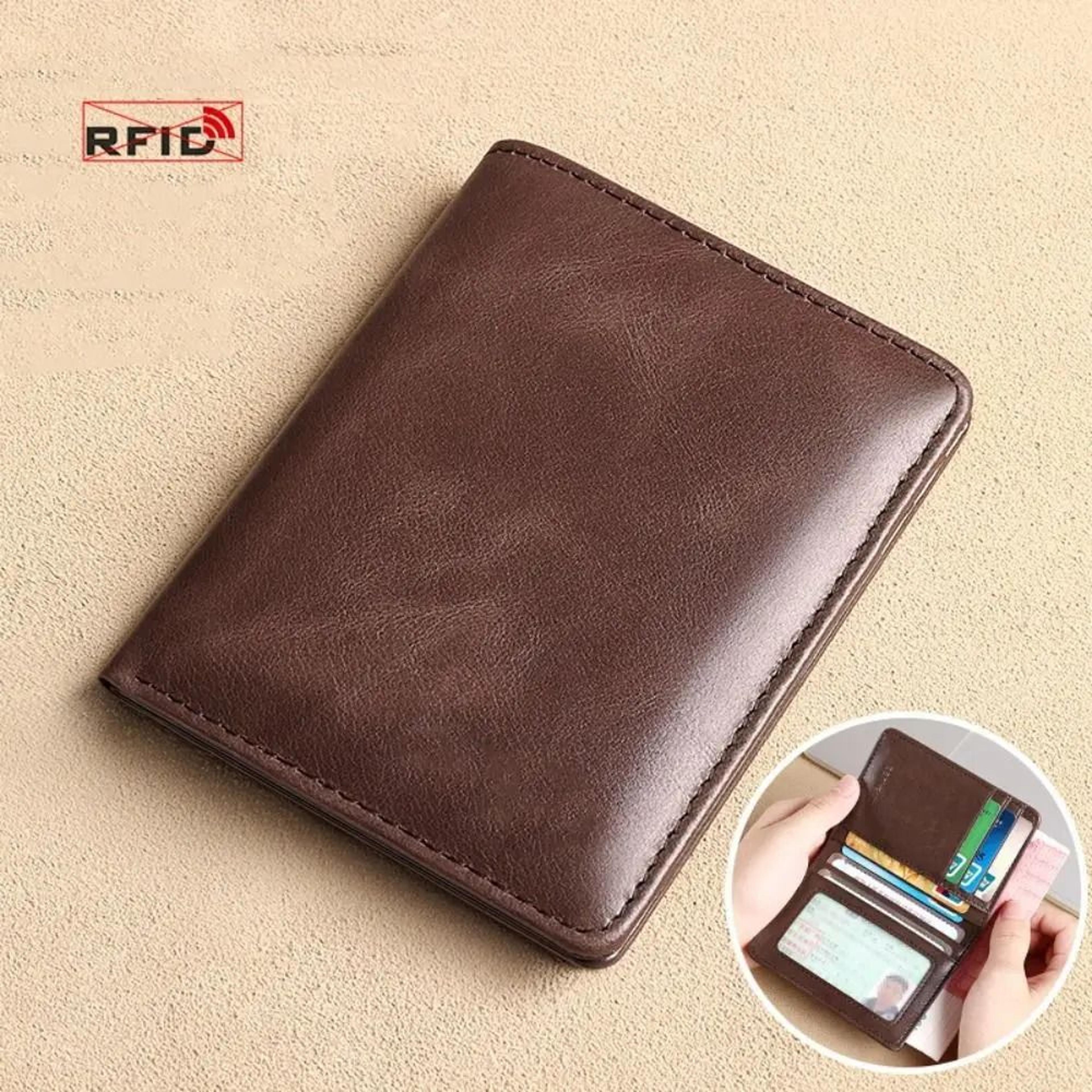 Vintage Leather Mini Wallet  RFID SignalBlocking Logic 8