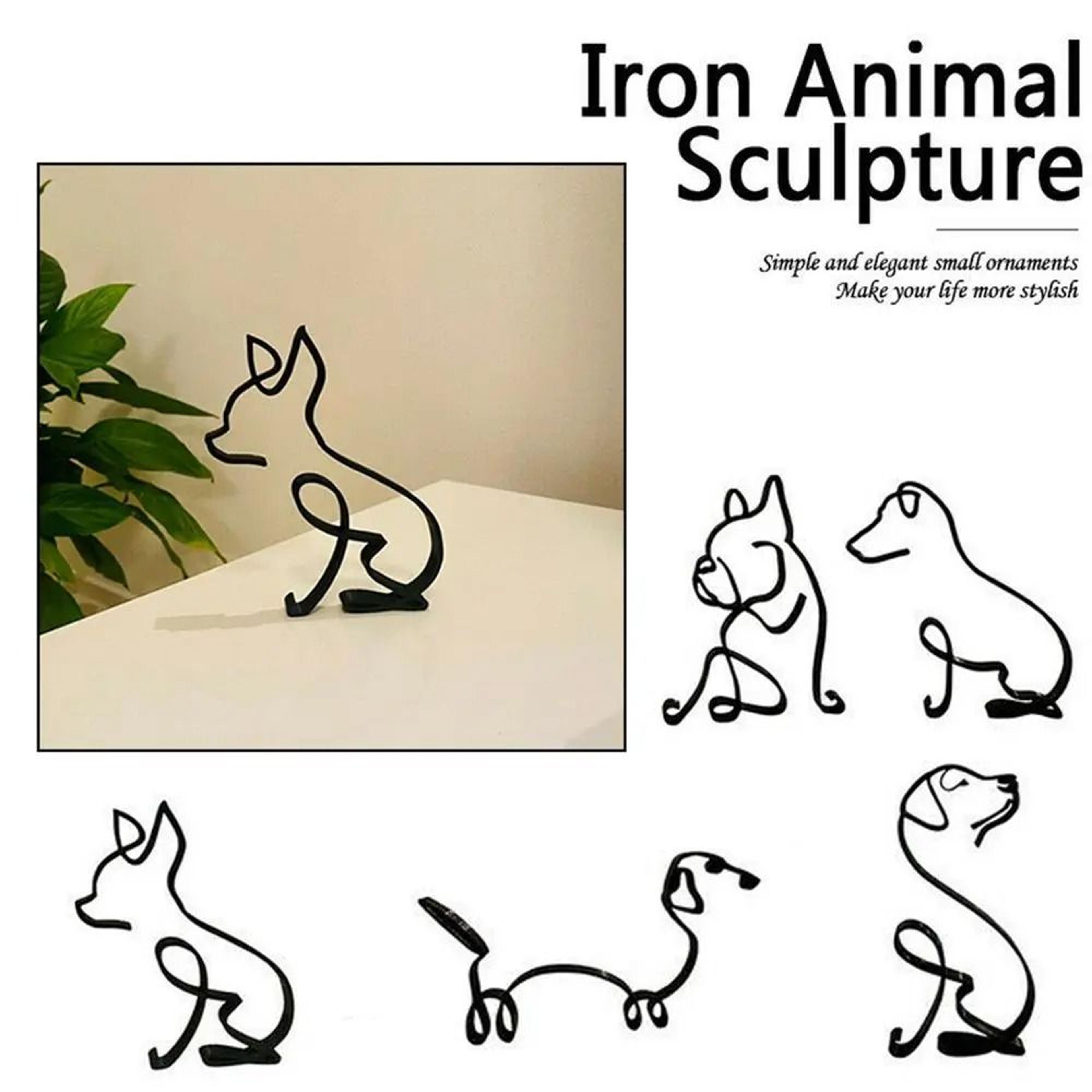 abstract dog art figurine & wrought iron minimalist sculpture logic