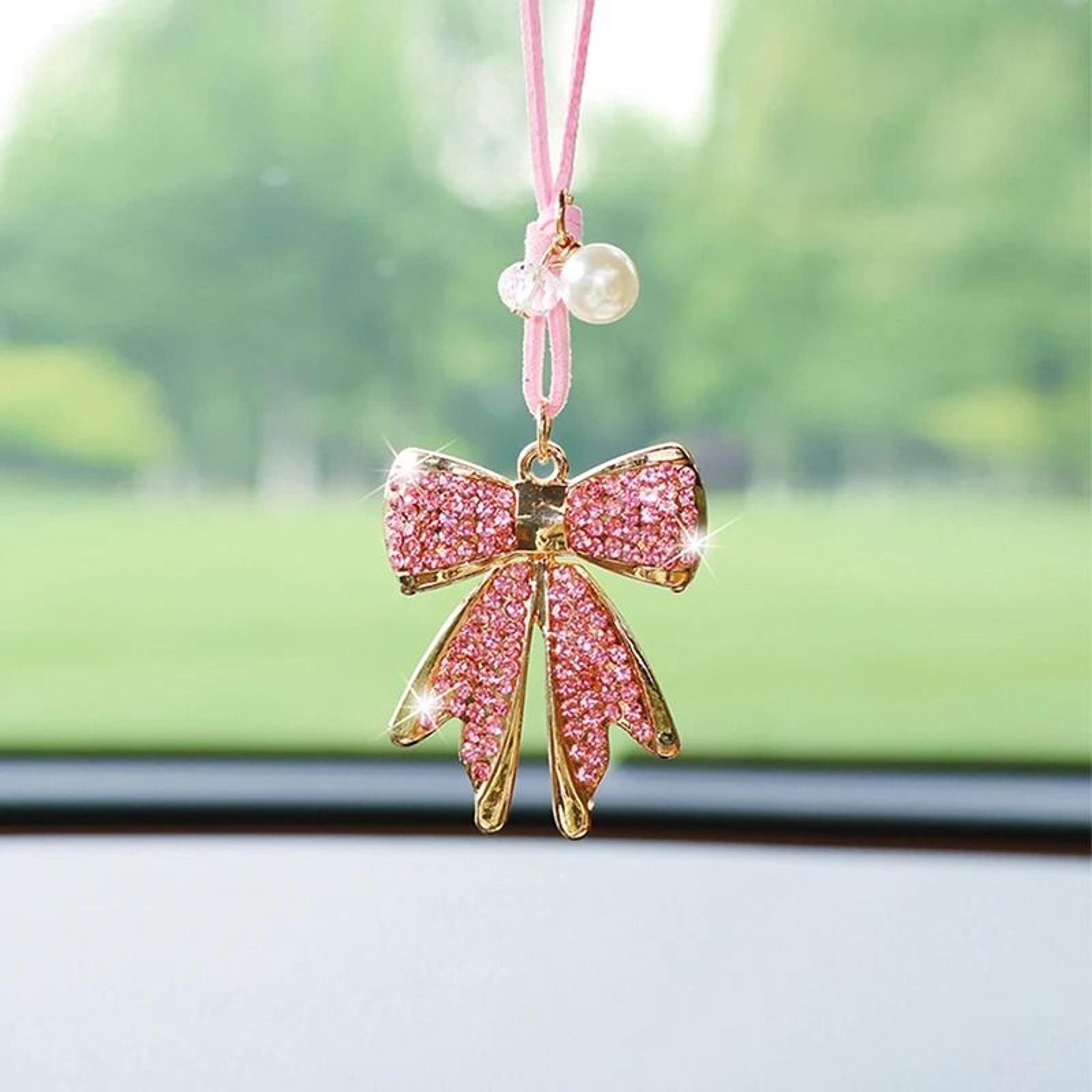 DiamondEncrusted Bowknot Luxury Car Mirror Pendant 2