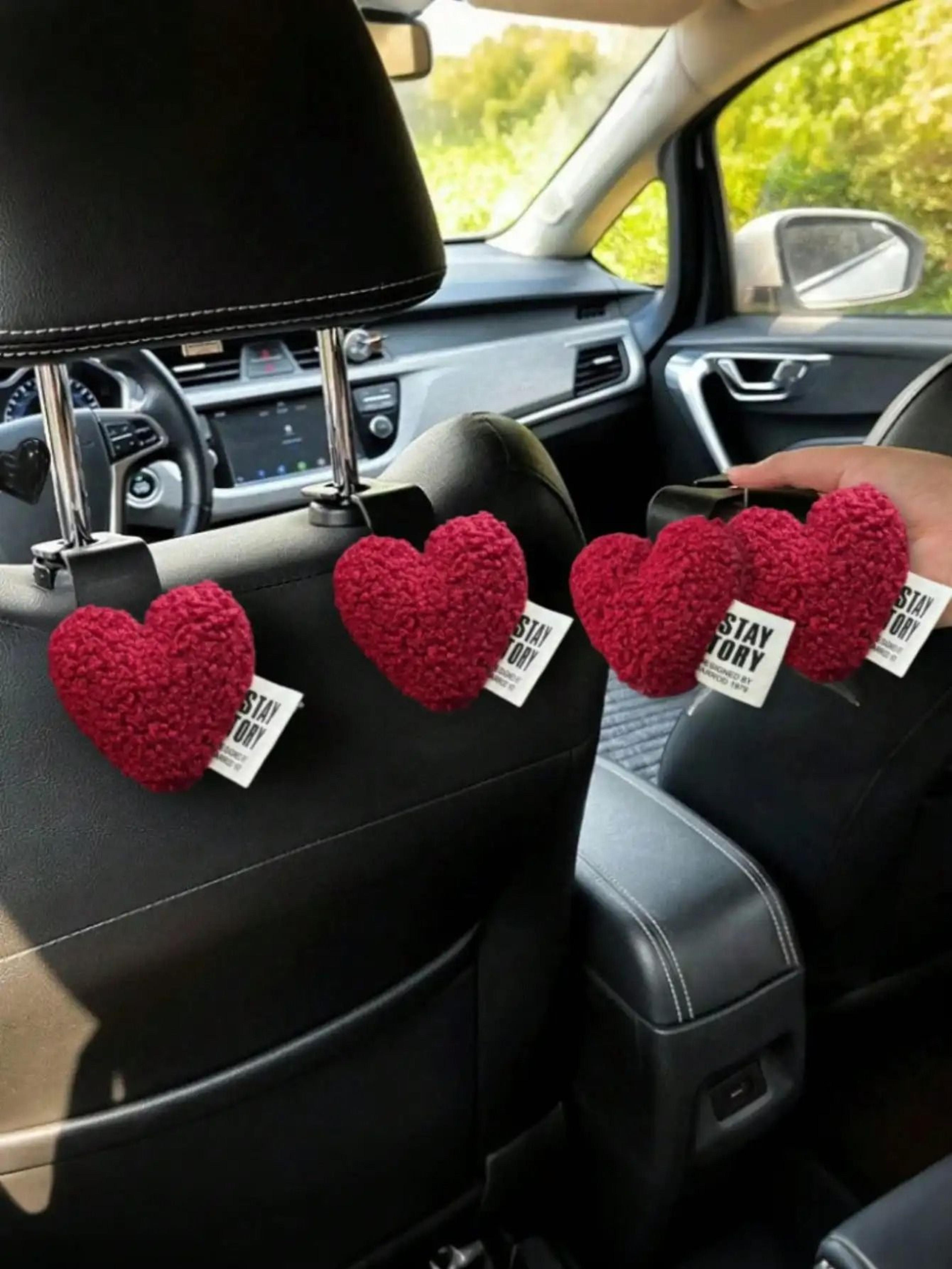 Plush HeartShaped Car Seat Back Organizer Hooks 2Piece Set 11