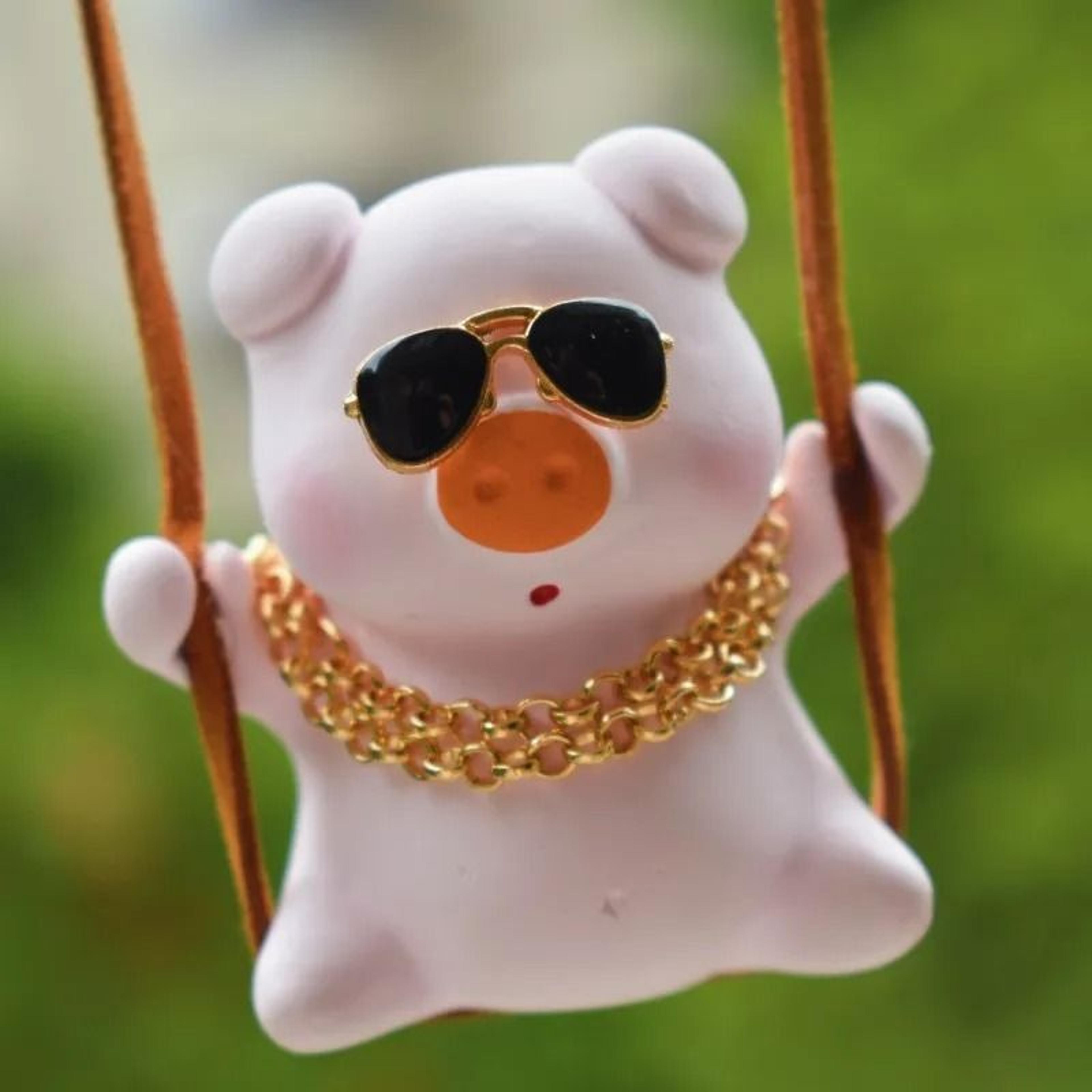 Pink Serenity Swing Pig Mirror Pendant 6