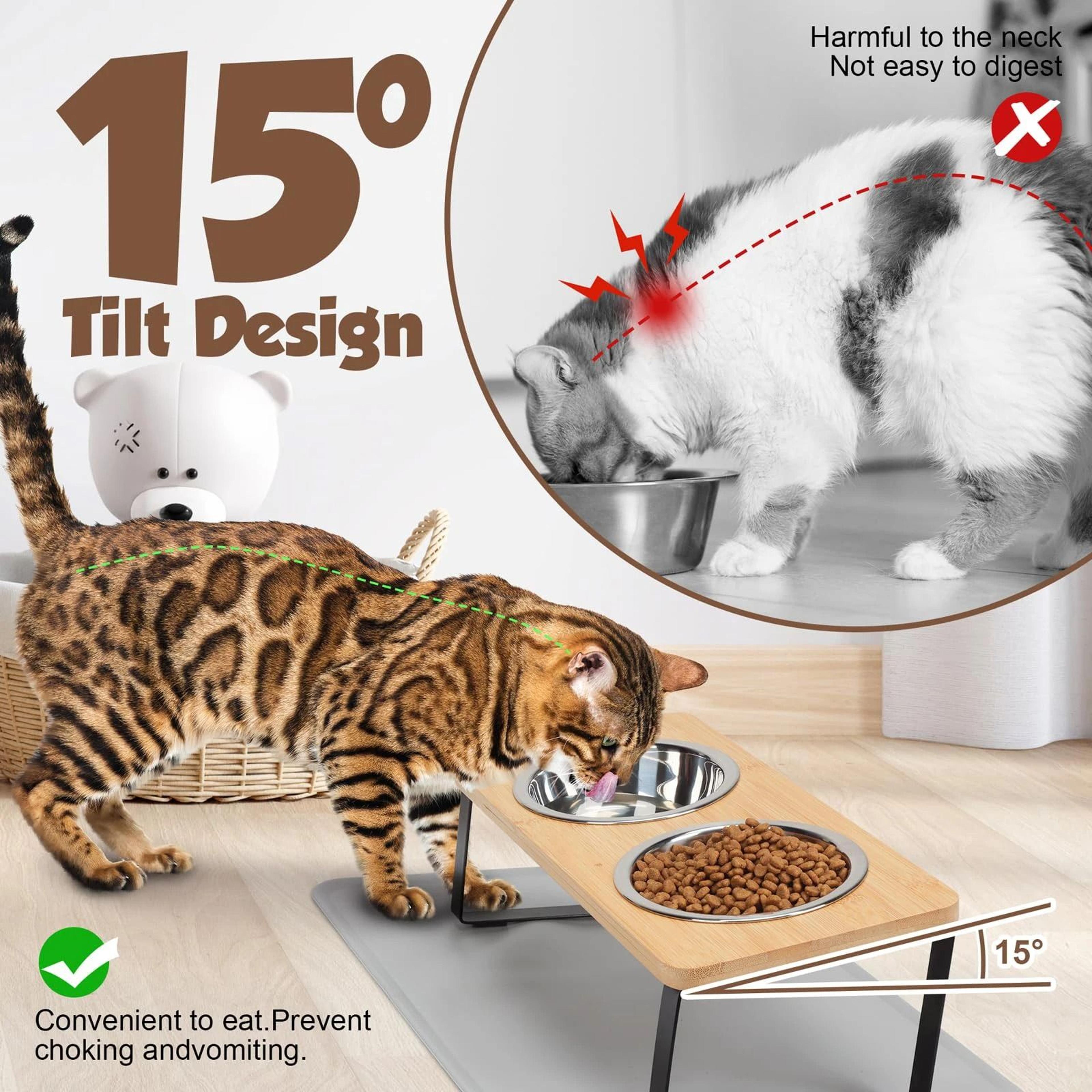 Ergonomic Bamboo Elevated Feeder With Spill Mat 2