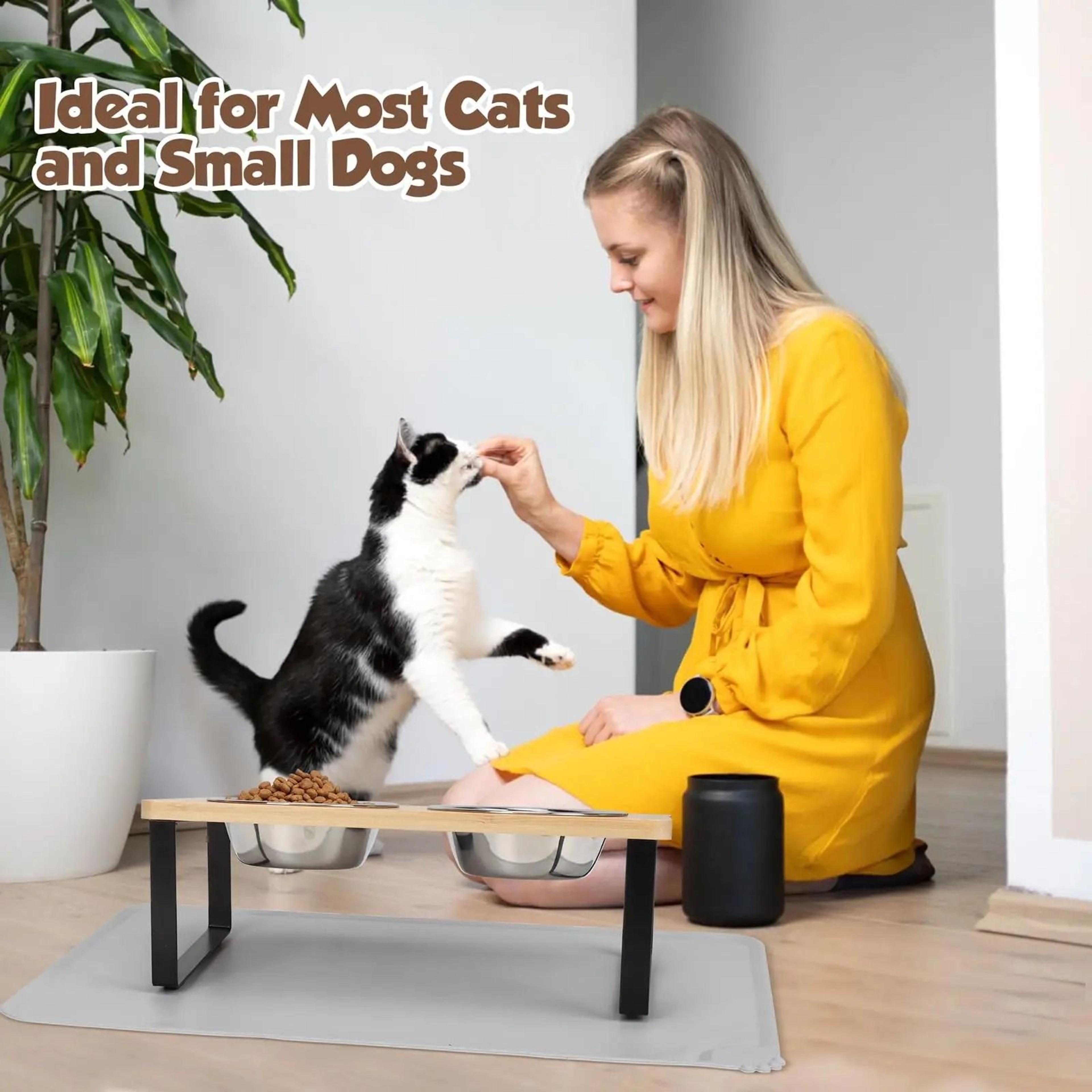Ergonomic Bamboo Elevated Feeder With Spill Mat 5