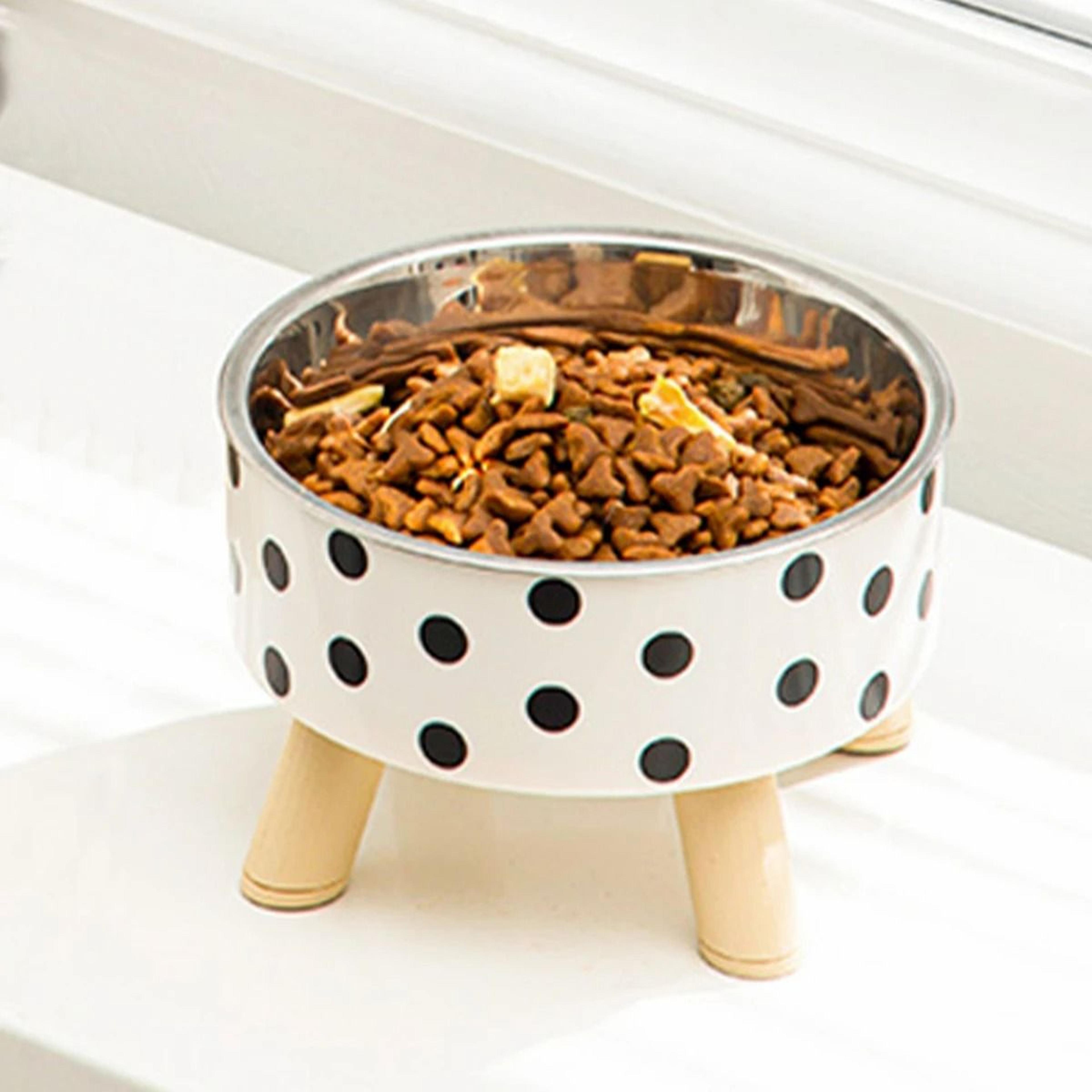 modern elevated stainless steel polka-dot bowl