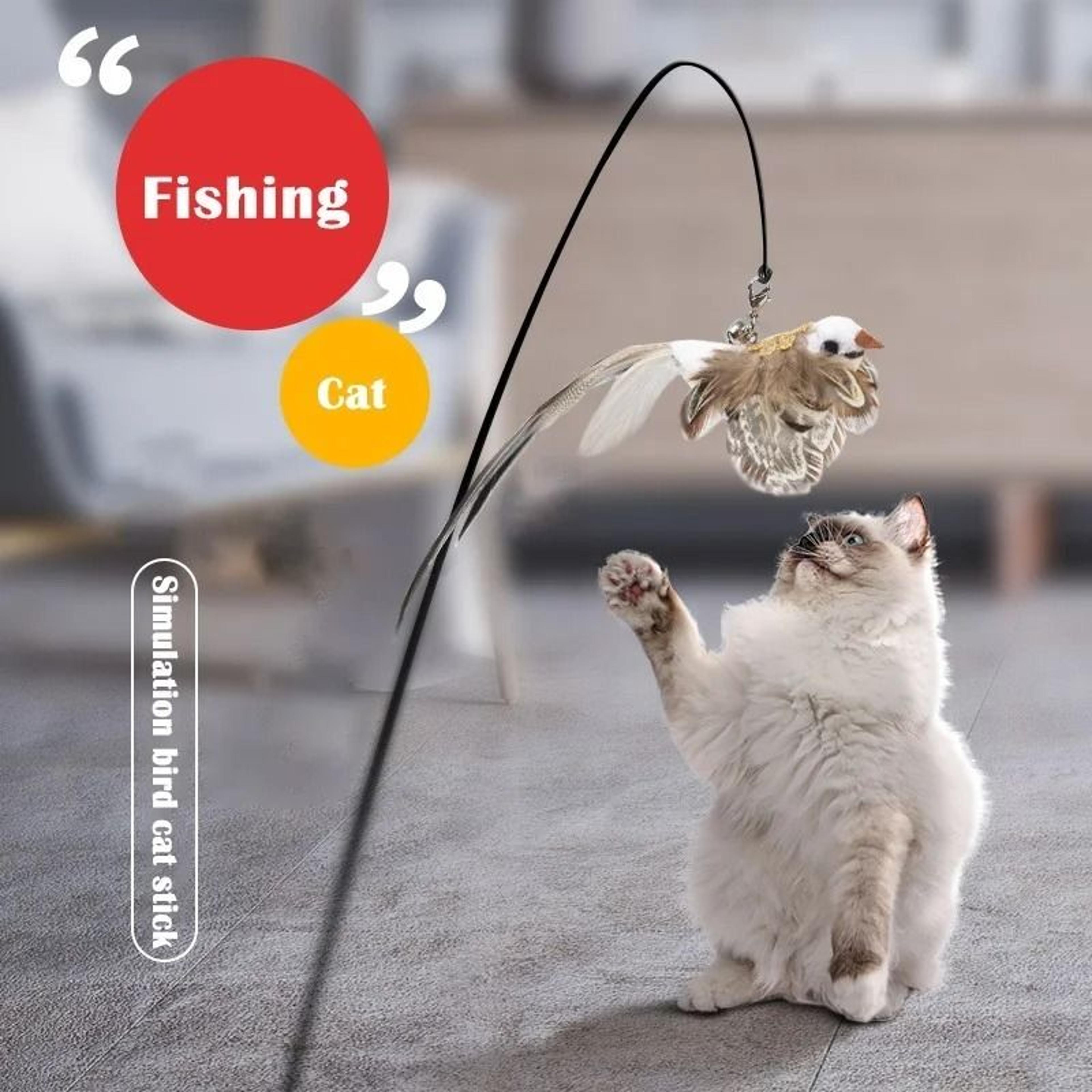 interactive long-reach simulation bird feather teaser wand