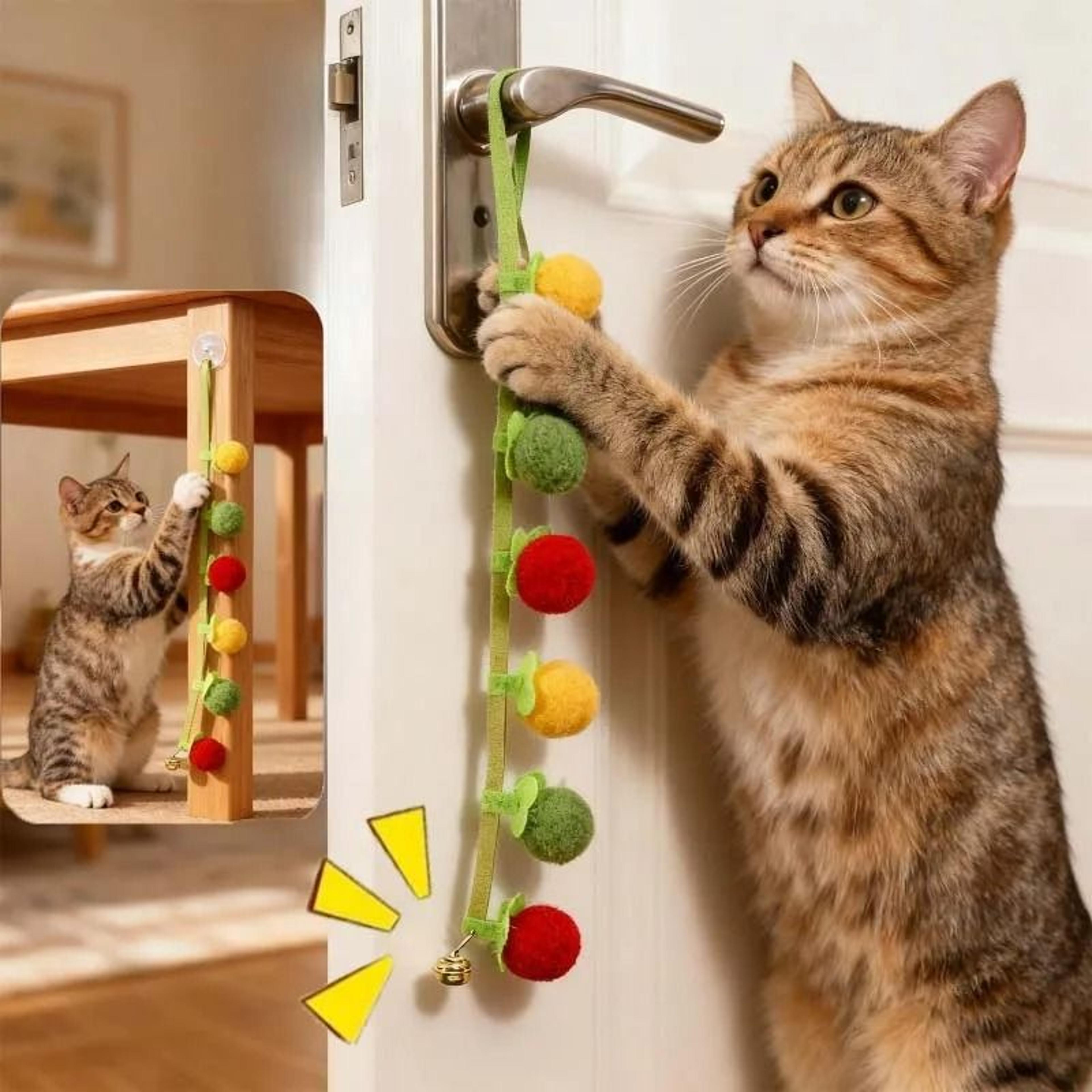 hanging felt fruit string interactive cat teaser toy with bell