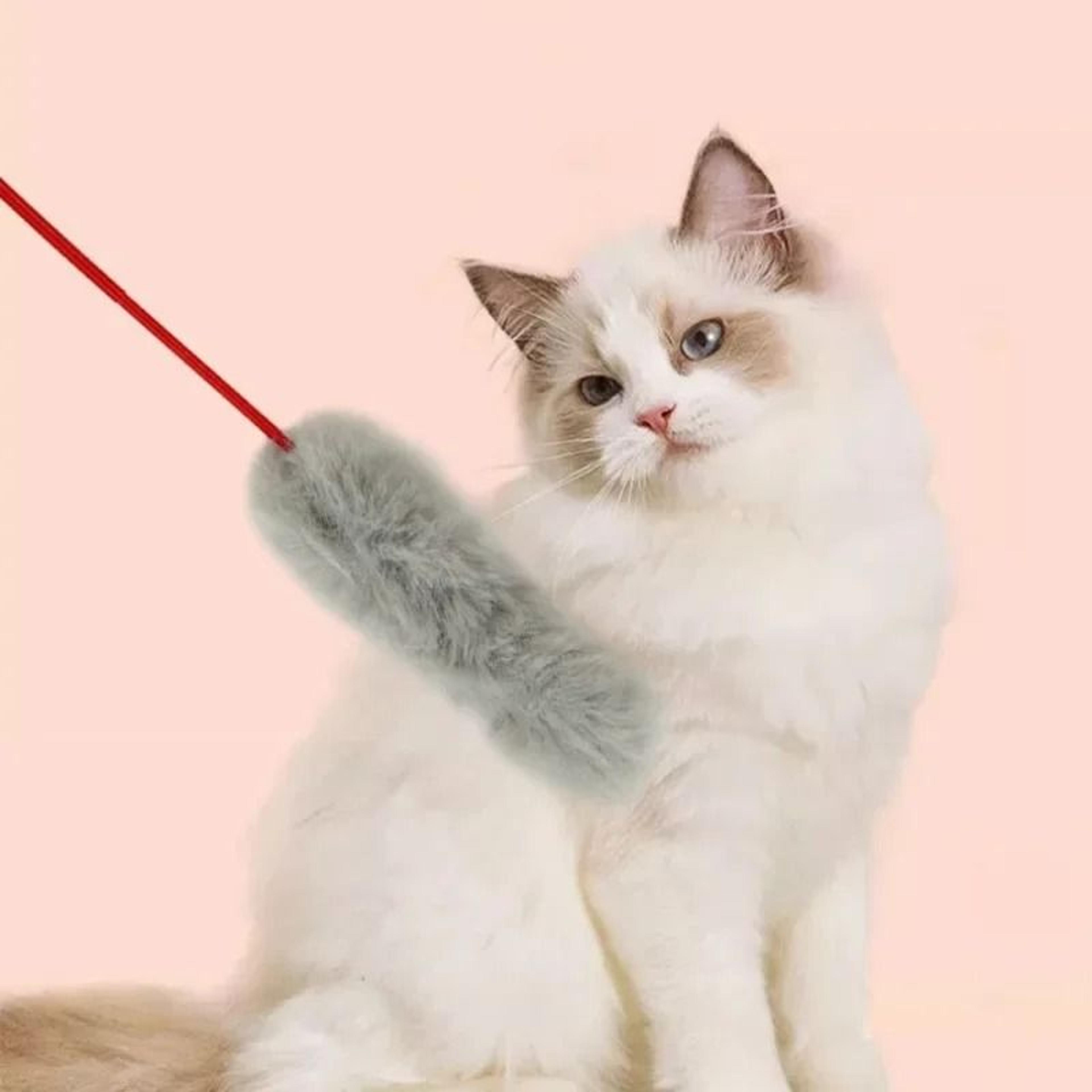 Faux Rabbit Fur Fluffy Tail Interactive Teaser Wand 3