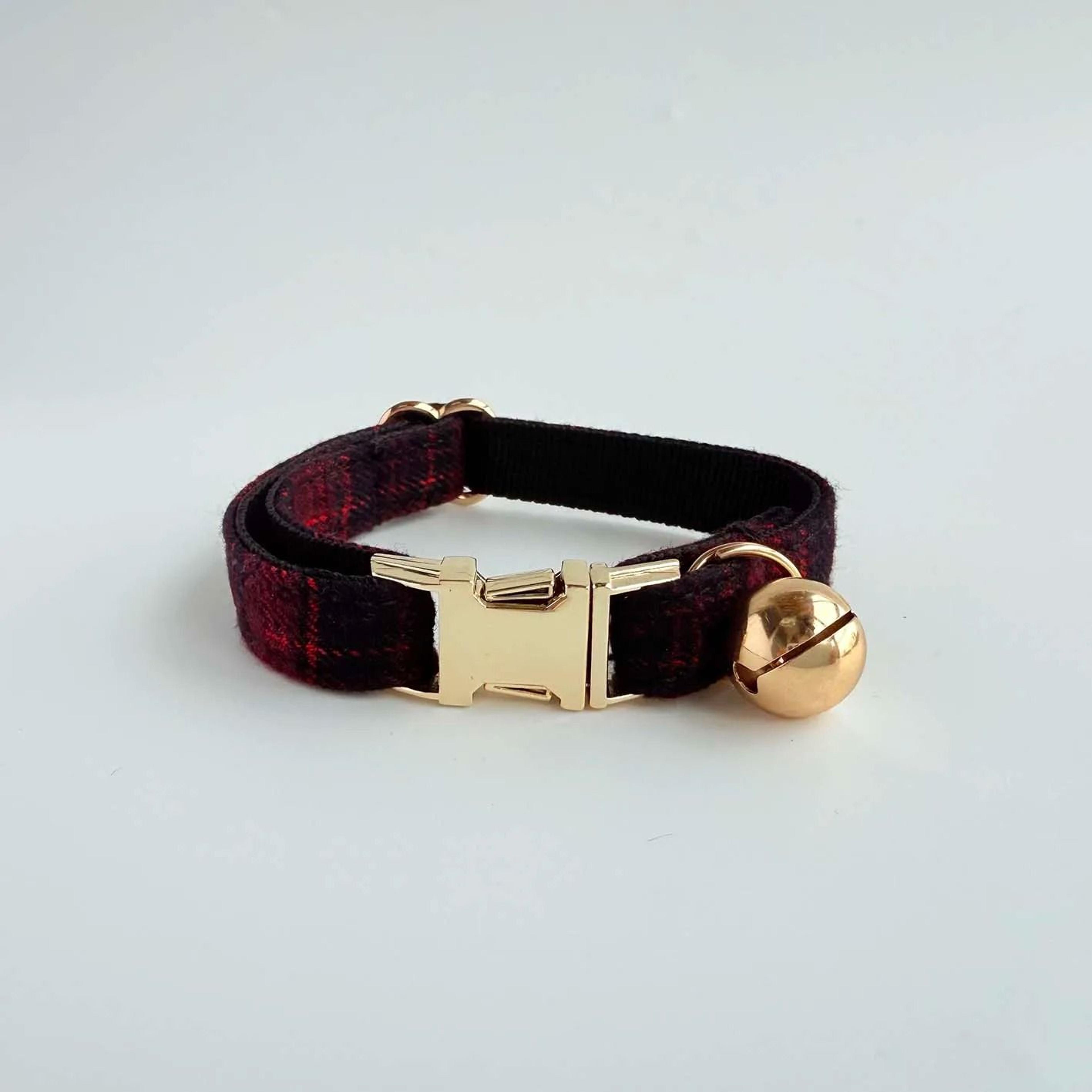 Elegant Tweed Check Cat Collar With Pearl Charm 13