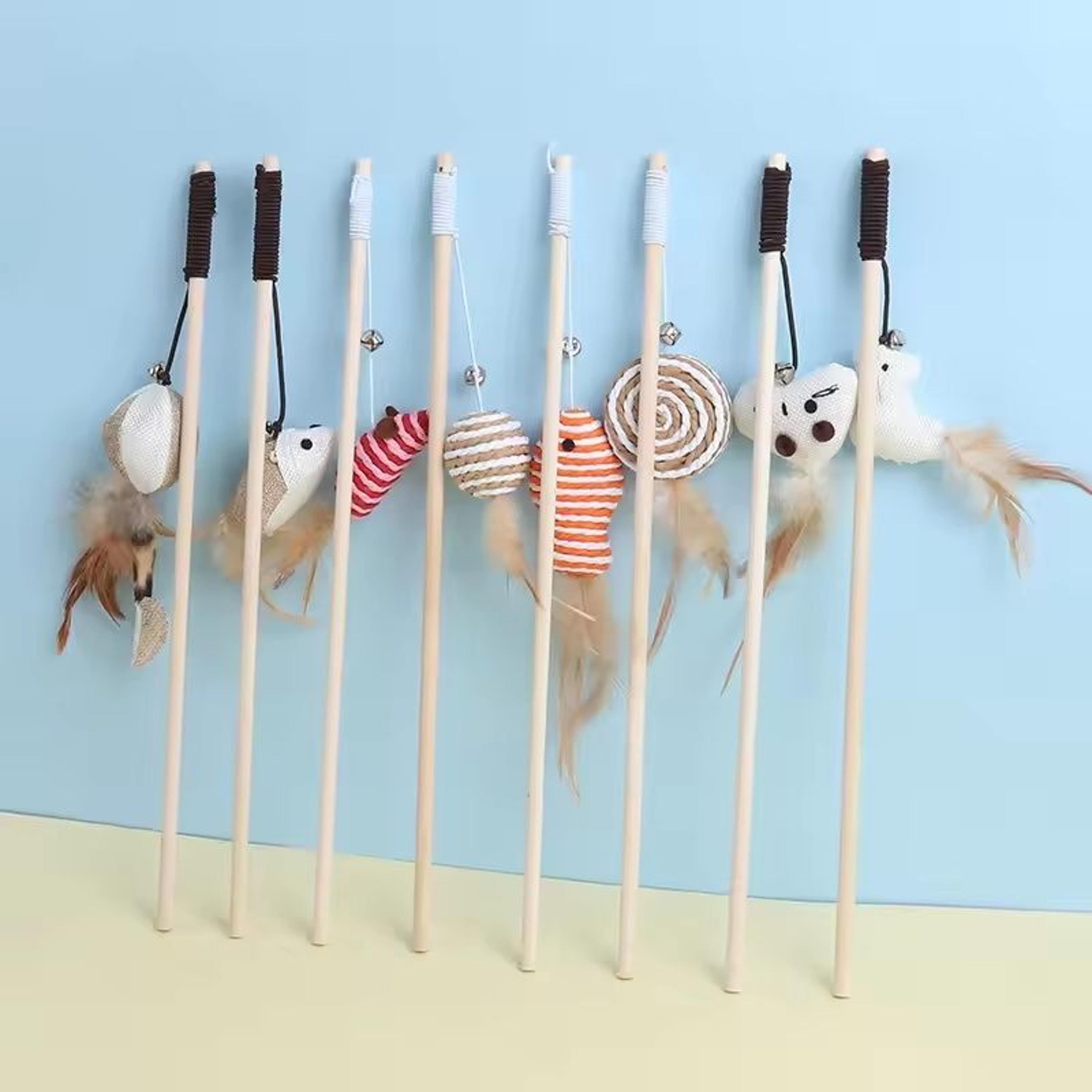 Wooden Mouse  Feather Teasing Cat Rod 0
