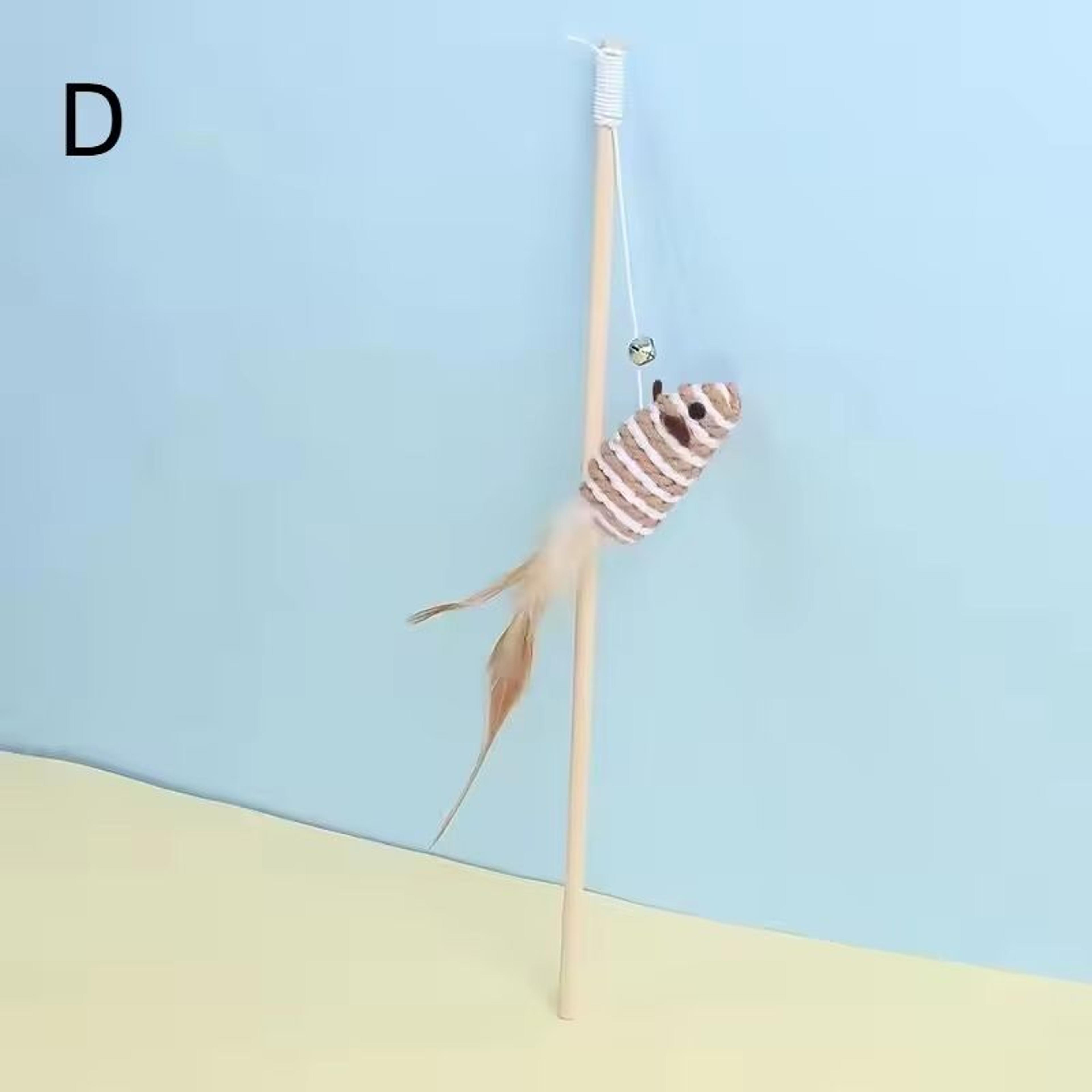 Wooden Mouse  Feather Teasing Cat Rod 9