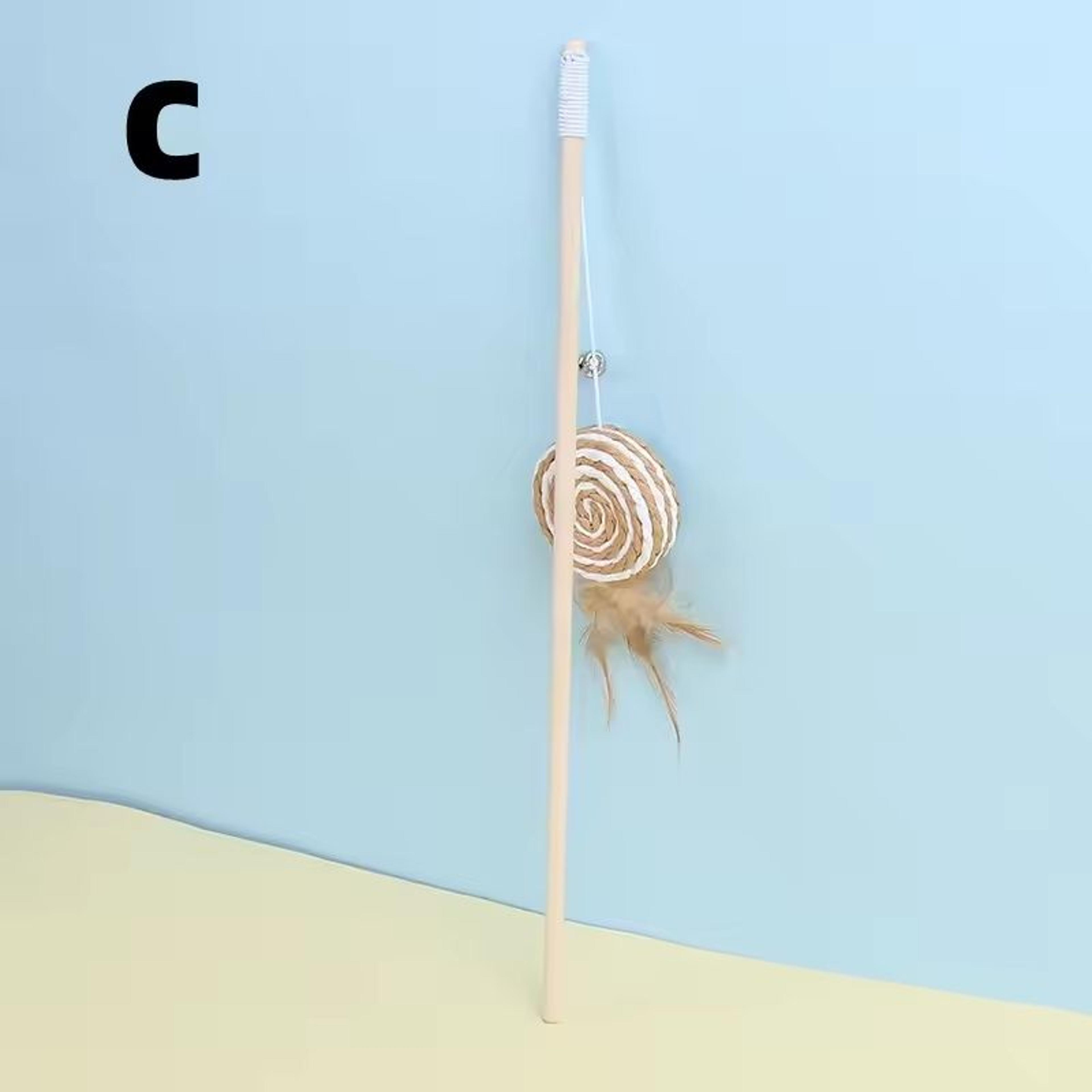 Wooden Mouse  Feather Teasing Cat Rod 6