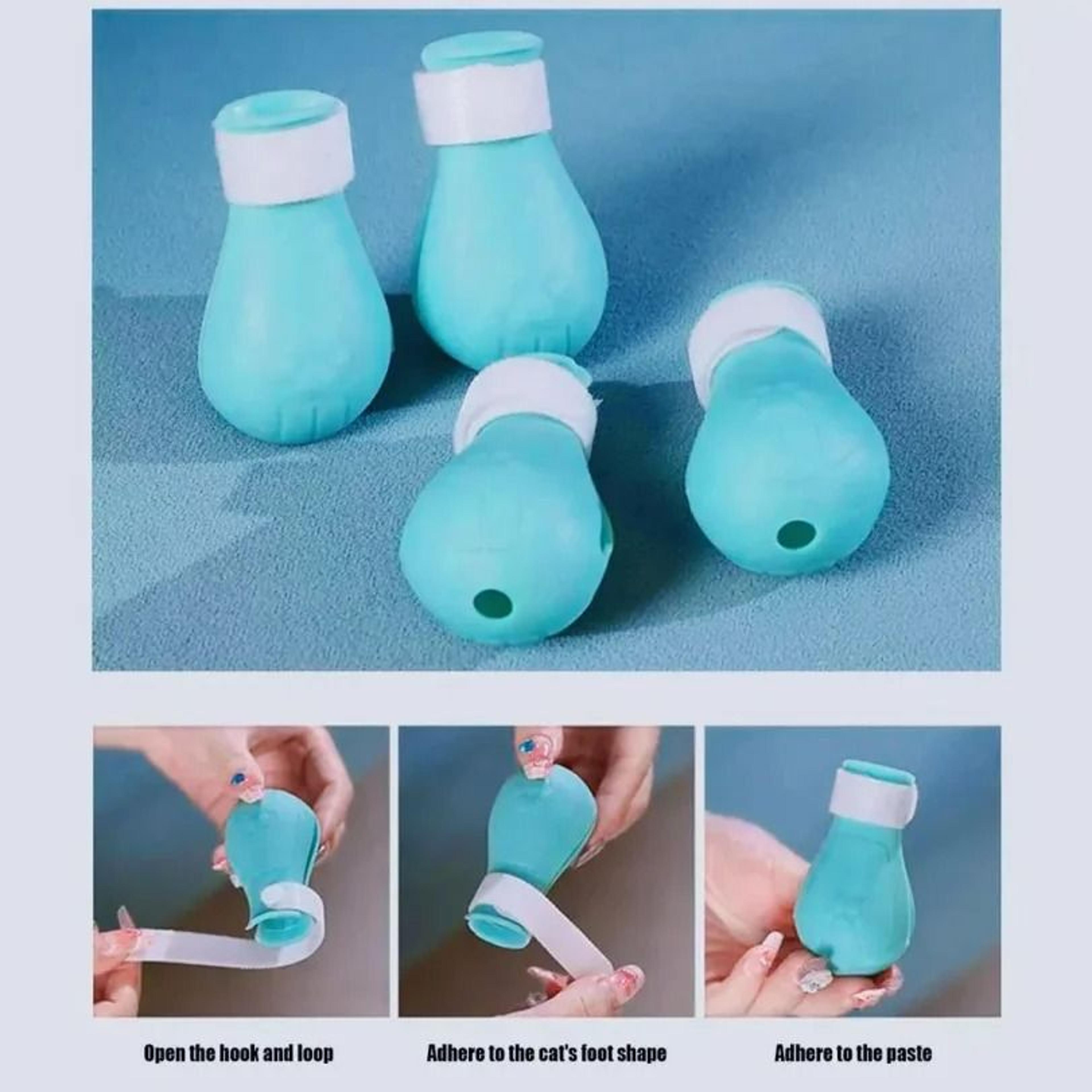 Cat Muzzle Grooming Hood  Silicone Paw Shoes Set 4