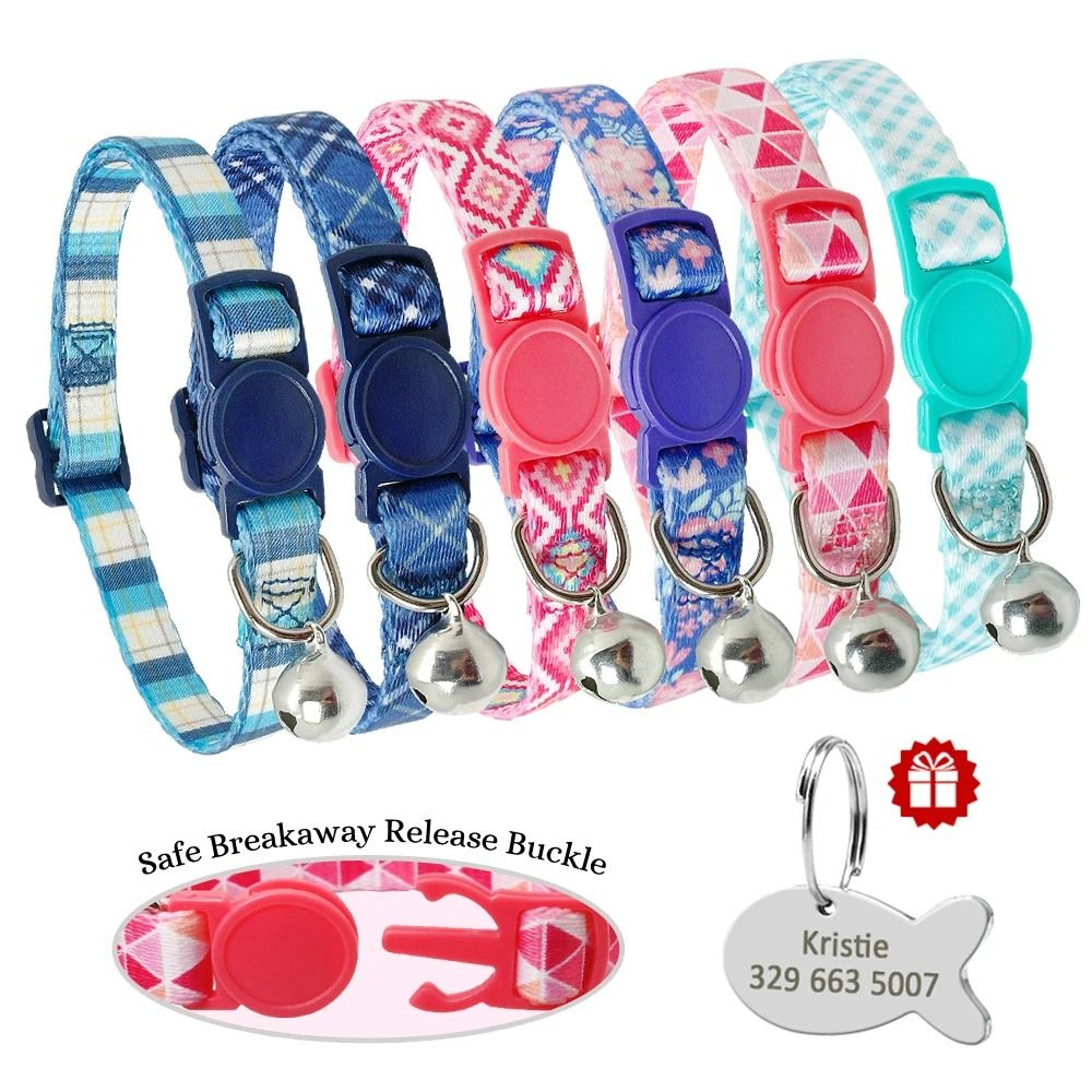 Nylon Adjustable Engraved Cat Collar With Personalized Fish ID Tag 1
