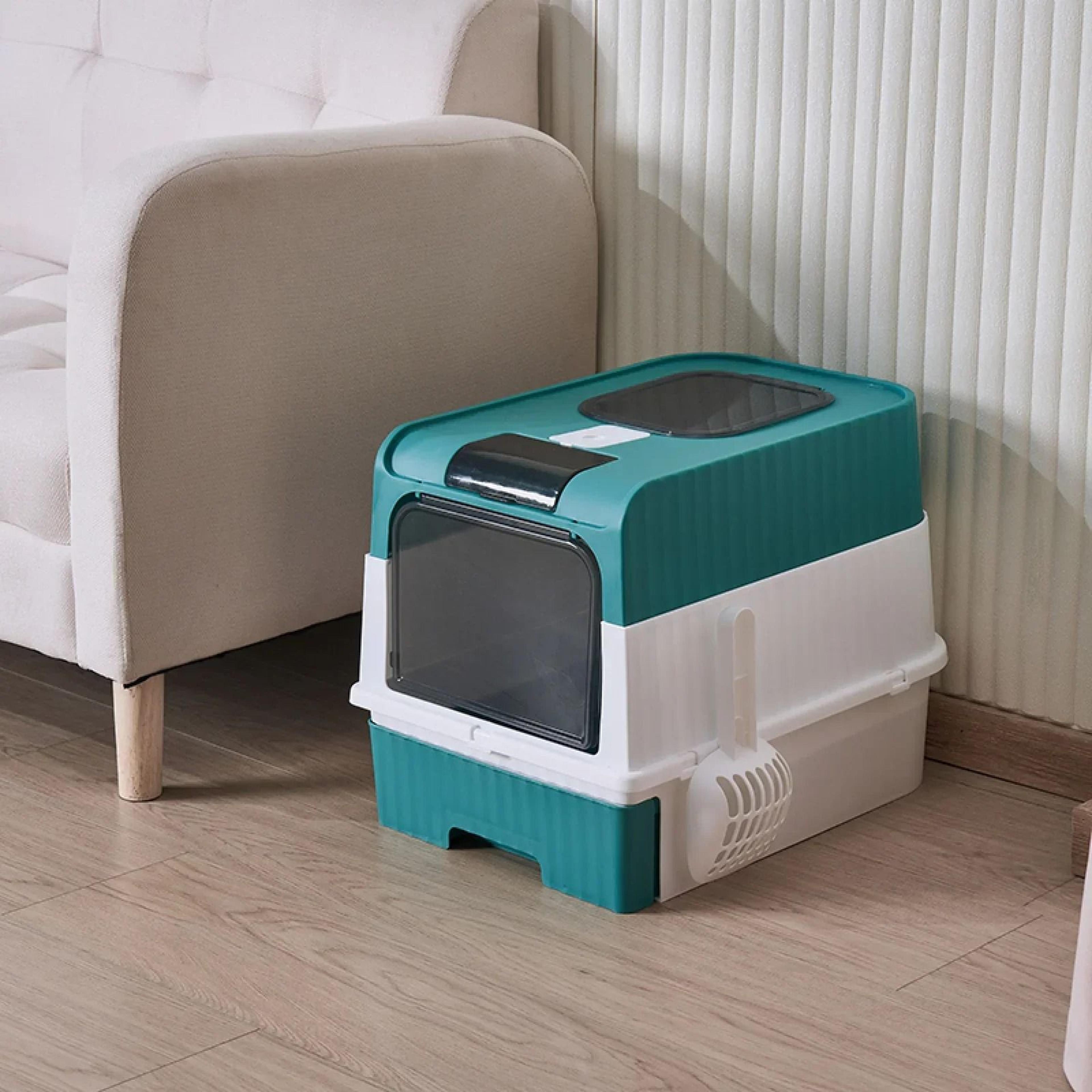 Portable Collapsible Cat Litter Pan With Splash Guard And Plastic Scoop 8