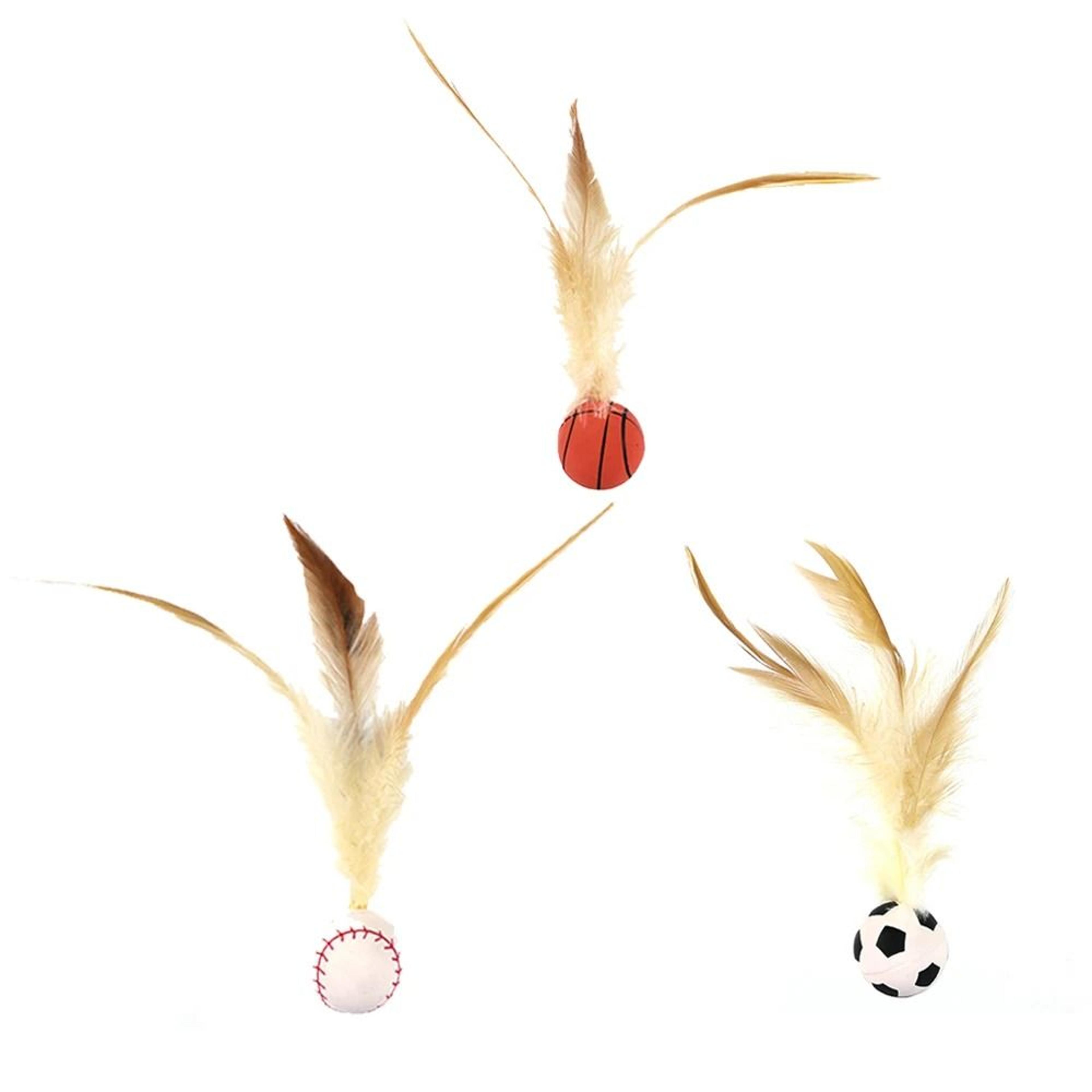 Elastic Bouncy Ball With Feathers Interactive Cat Toy 9