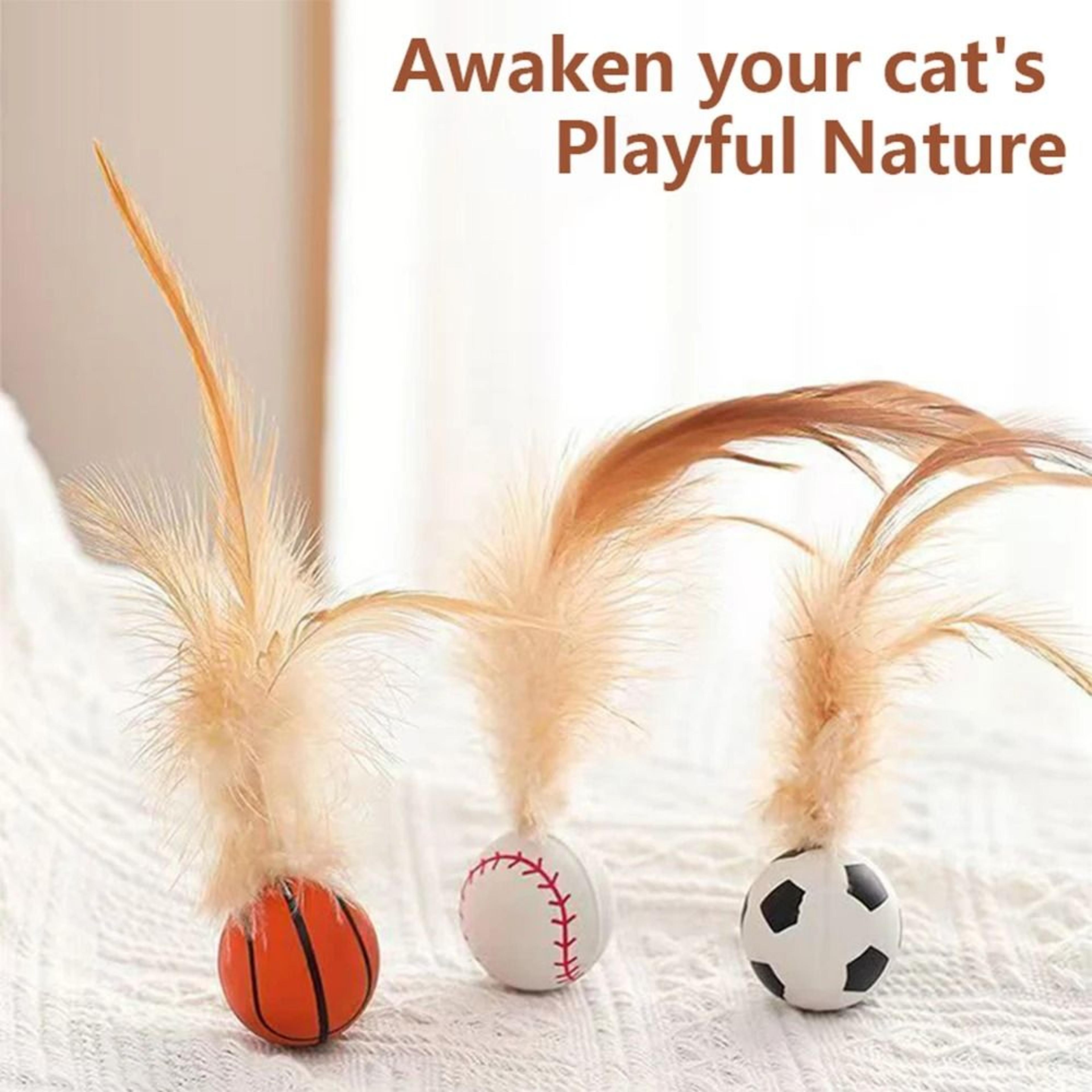 Elastic Bouncy Ball With Feathers Interactive Cat Toy 1