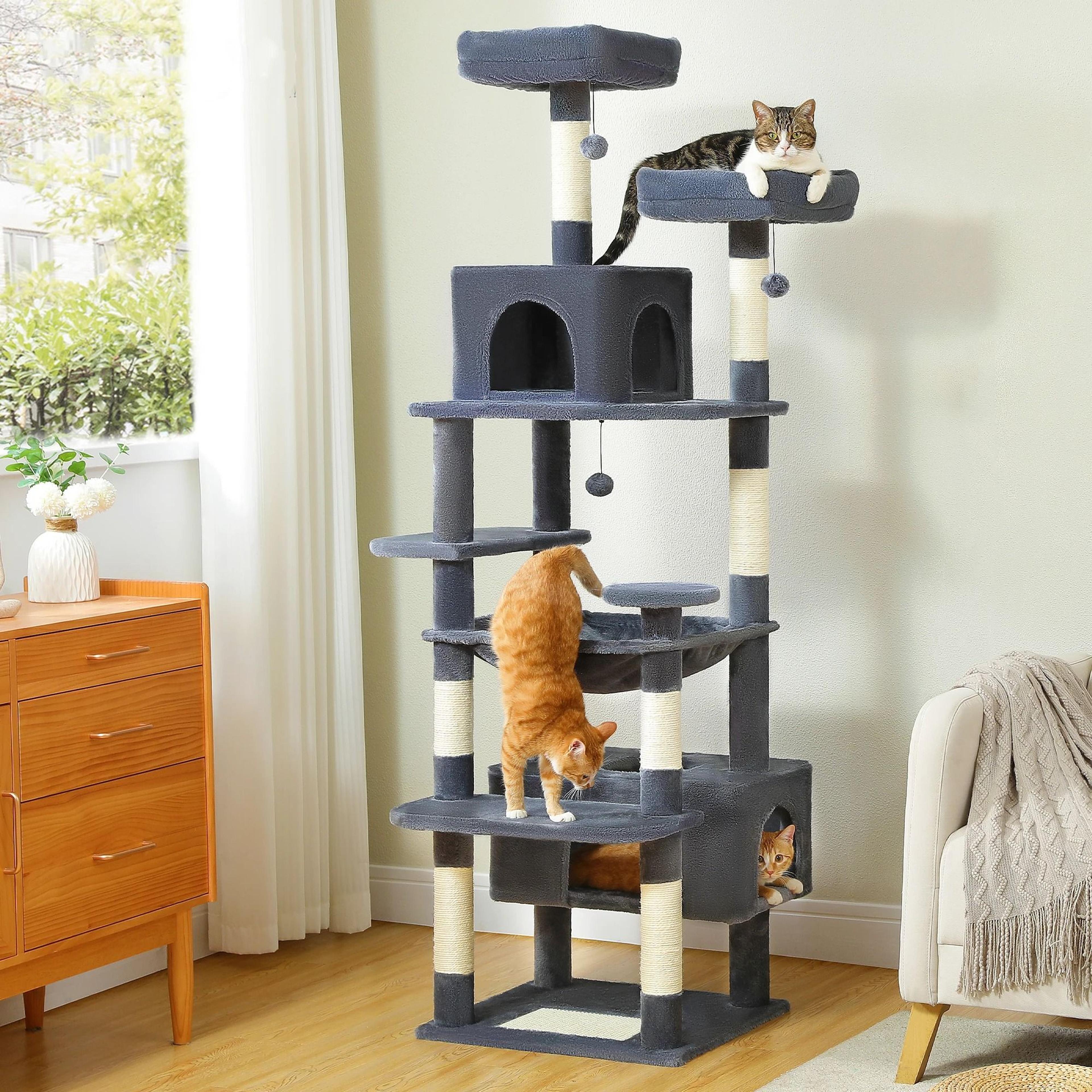 MultiLevel Cat Tree Tower With Scratching Posts Hammock And Condo 2