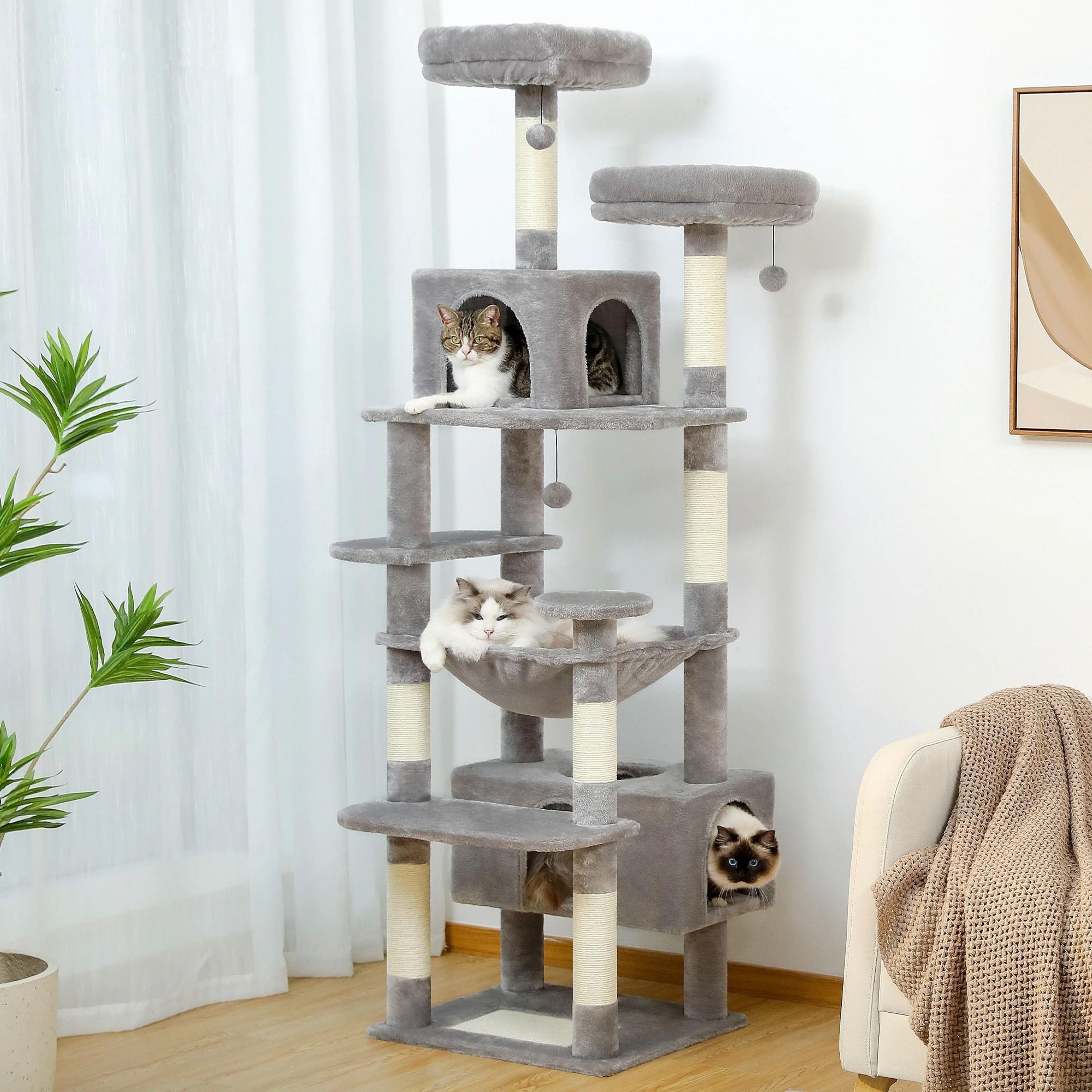 MultiLevel Cat Tree Tower With Scratching Posts Hammock And Condo 3