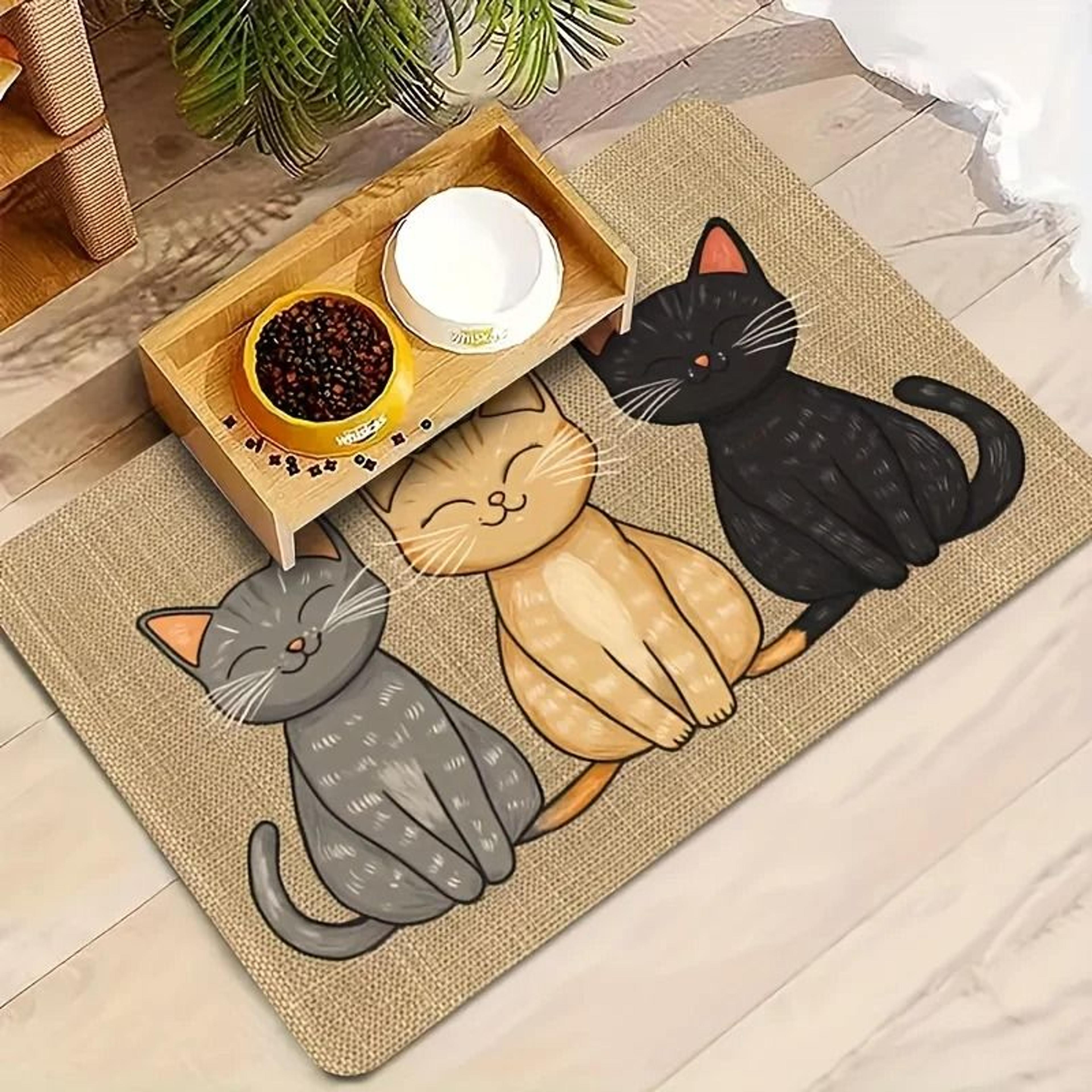 Absorbent Cartoon Cat Pattern Pet Feeding Mat 80x50cm 0