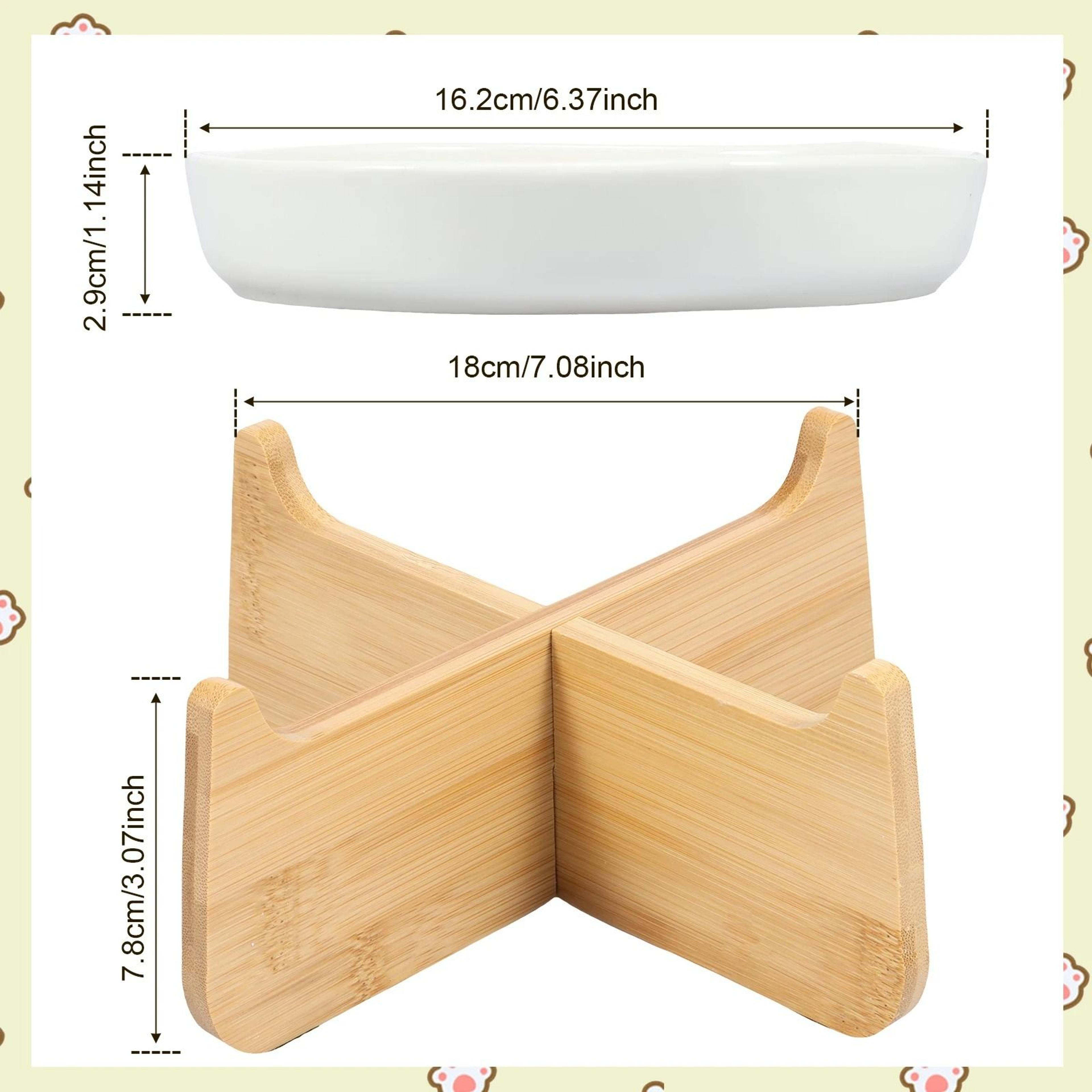 Raised Ceramic Slow Feeder Cat Bowl With Elevated Wood Stand 2