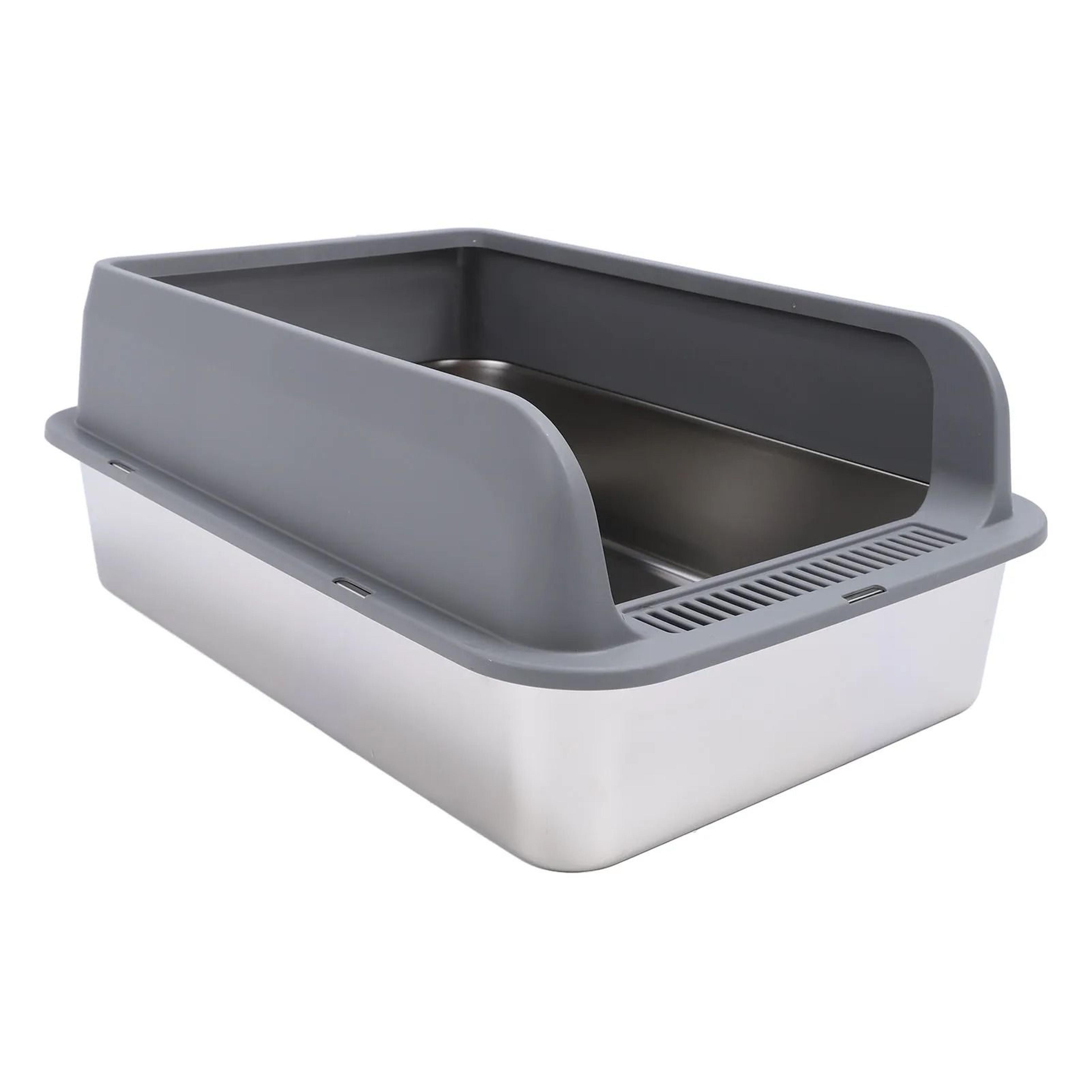 premium stainless steel semi-enclosed cat litter box with anti-splashing shield lid