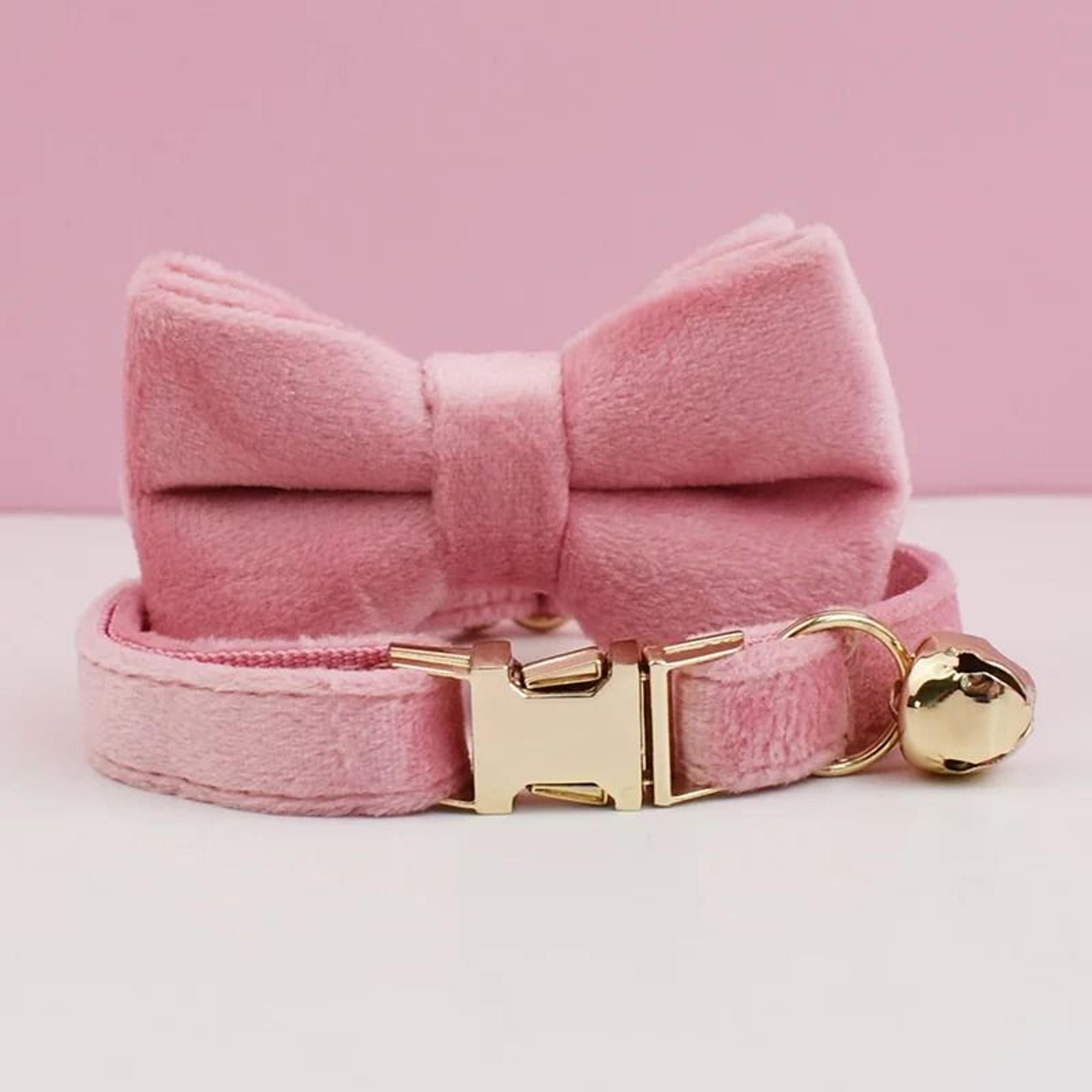 Premium Velvet Personalized Cat Collar With Custom Engraved Nameplate Bowtie And Bell 15