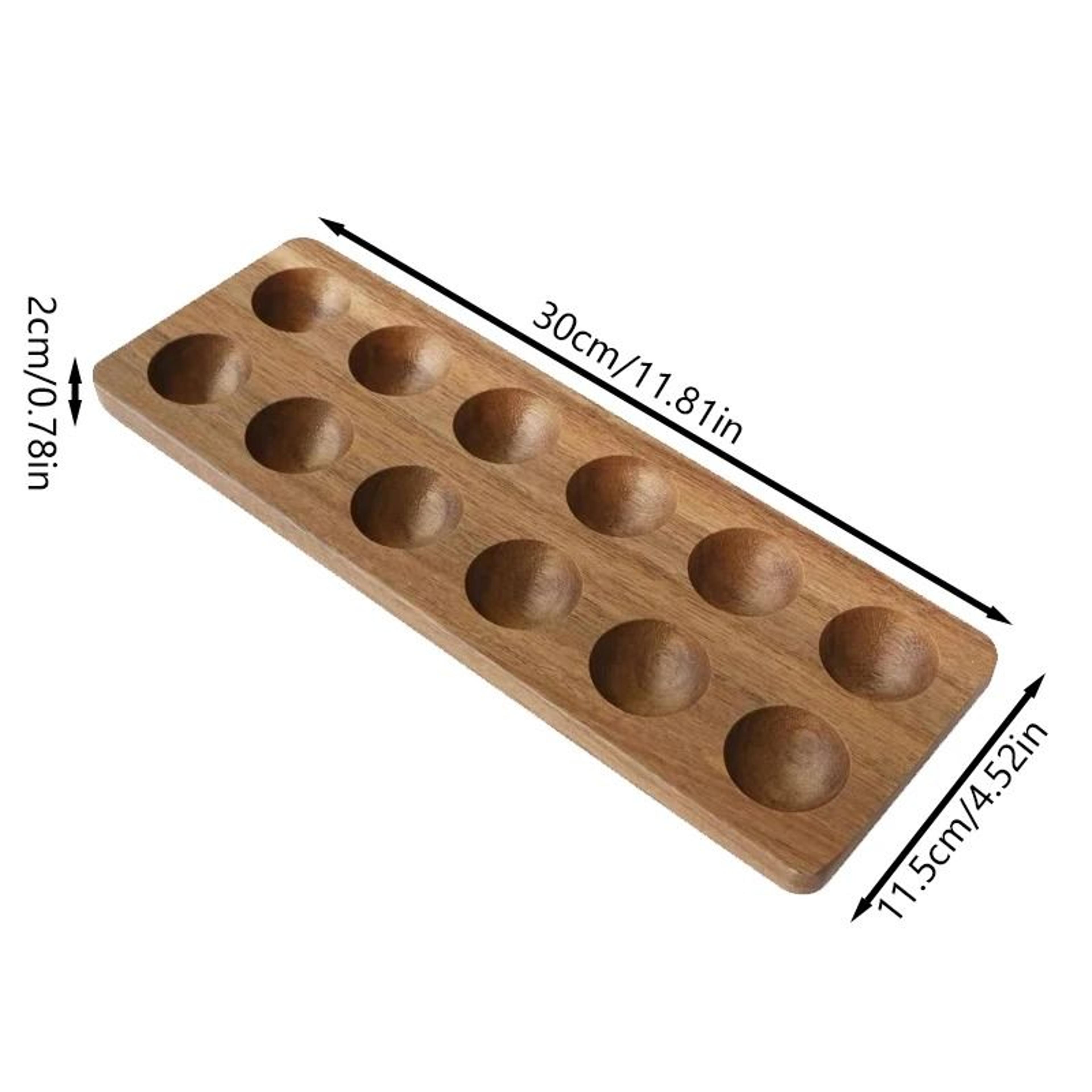Premium Acacia Wood MultiCompartment Egg Holder  Rustic Countertop Storage Tray 6