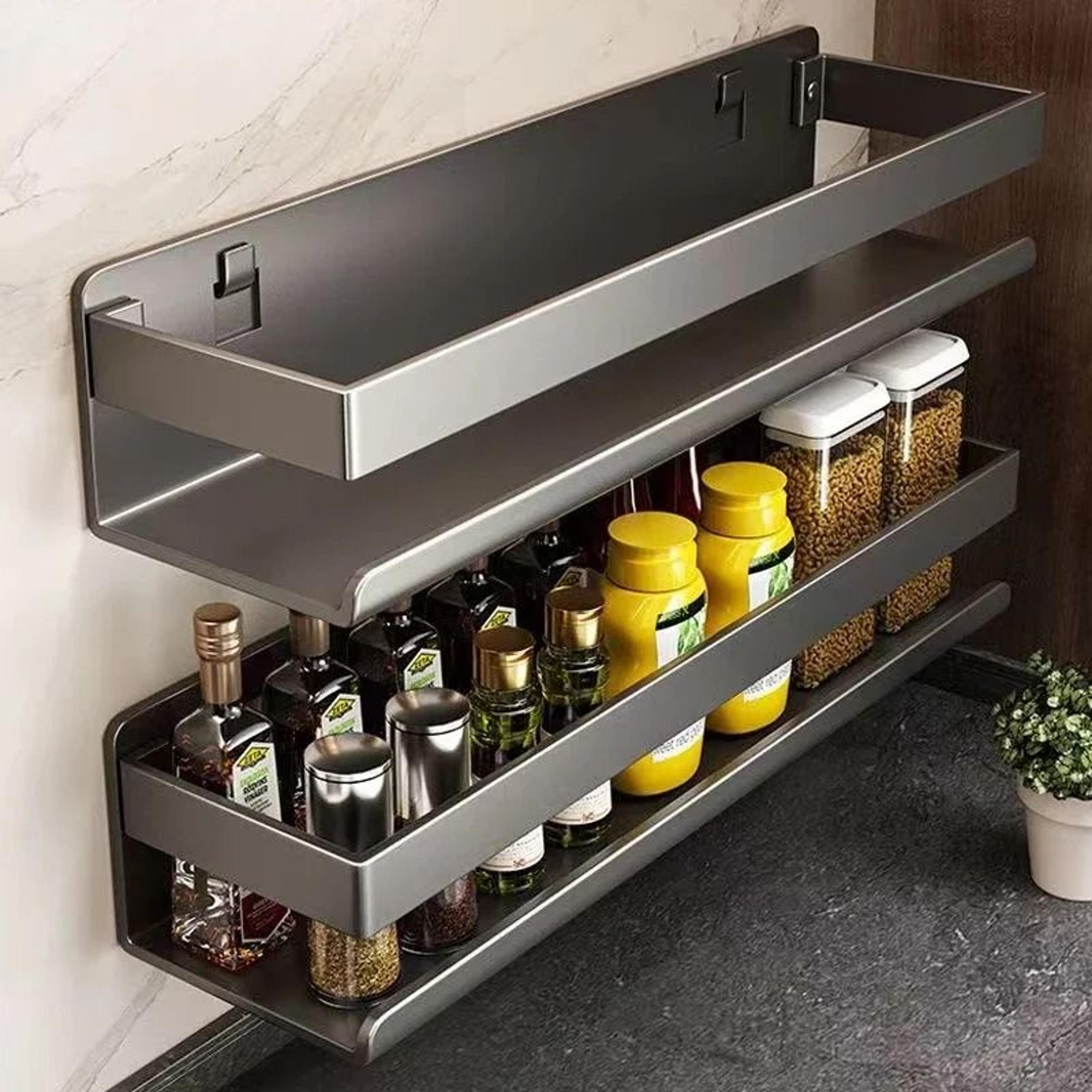 Premium Gun Gray WallMounted Multifunctional Kitchen Spice  Storage Rack 0