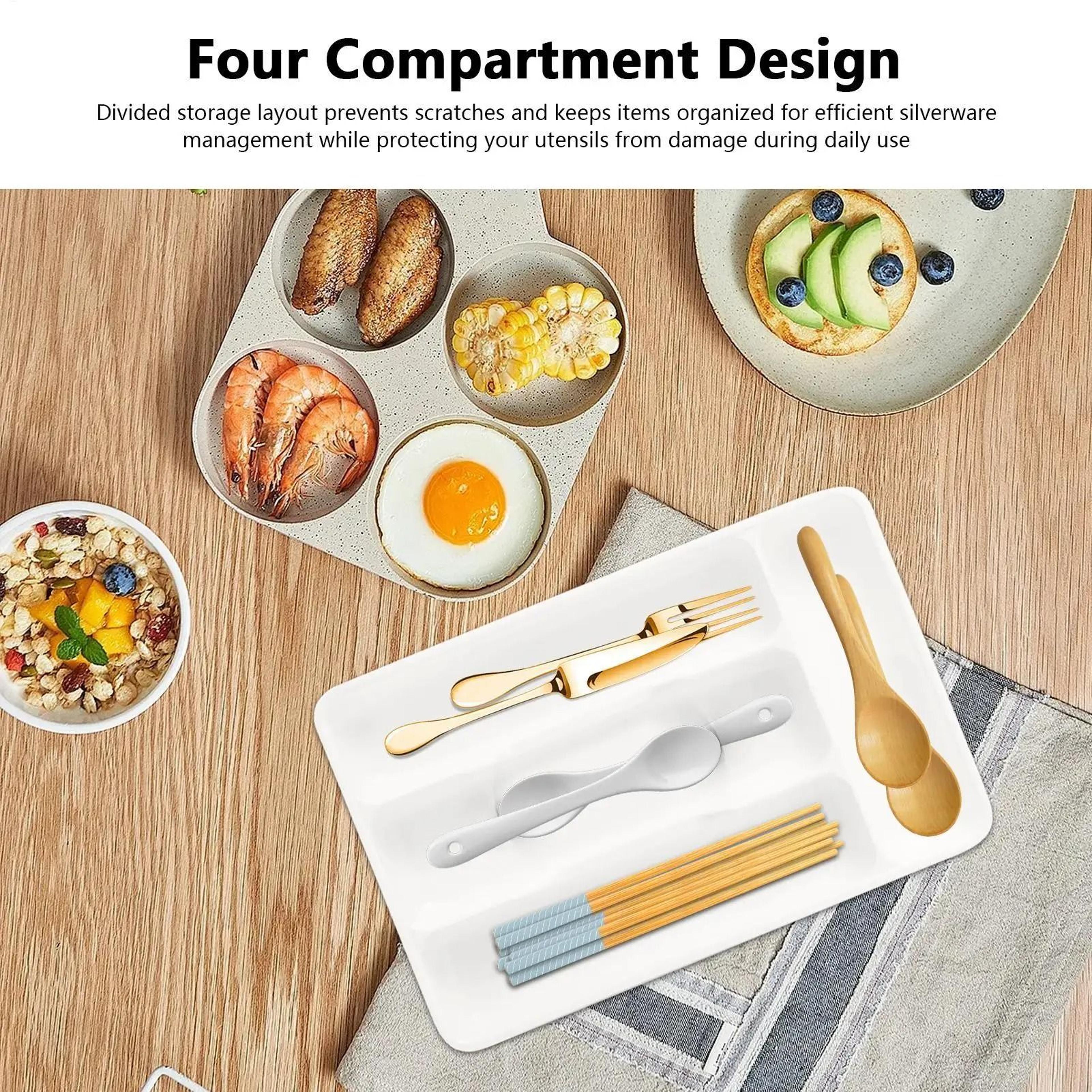 Compact 4Compartment Silverware Organizer  Flatware Tray 4