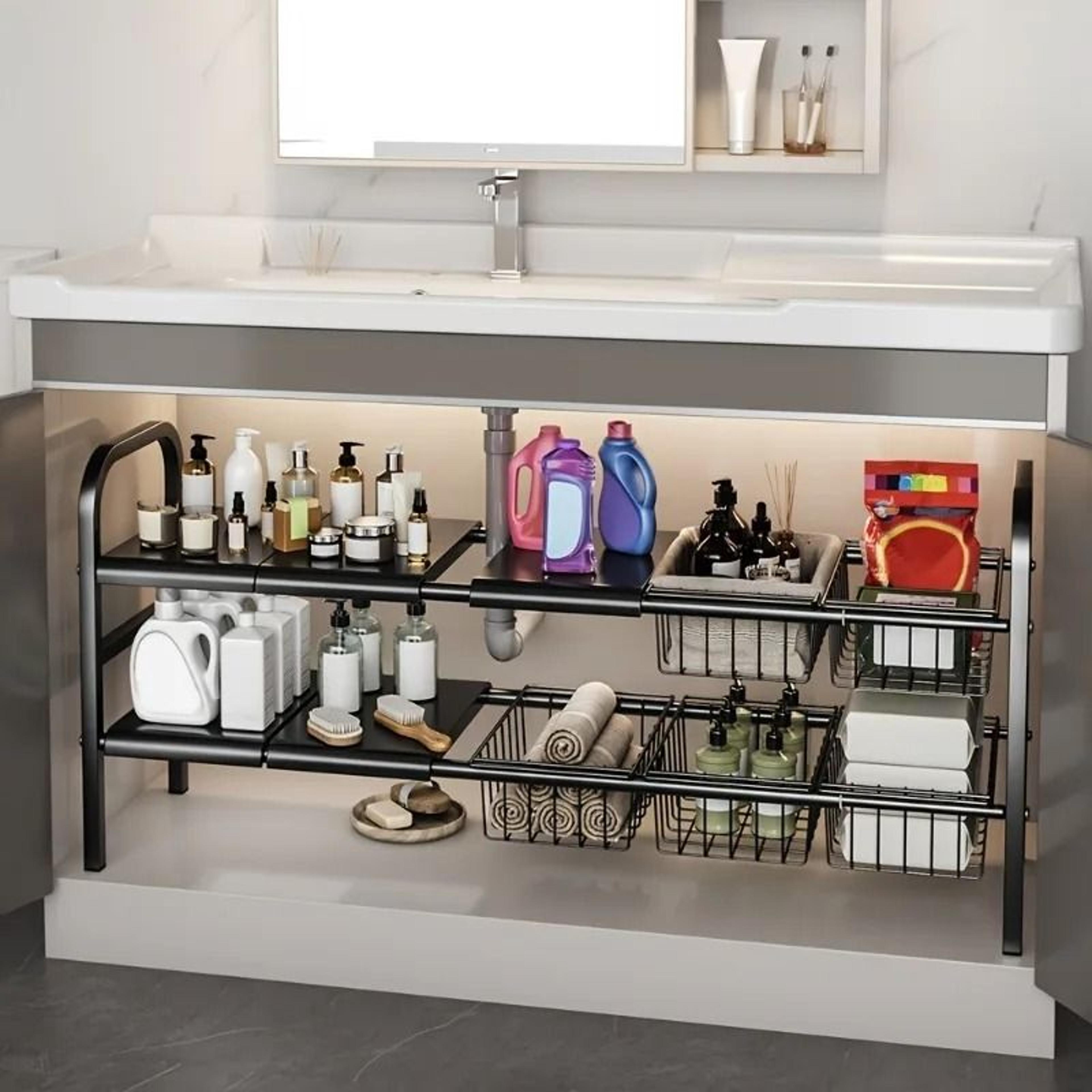Expandable MultiUse Kitchen  Bathroom UnderSink Organizer Rack 0