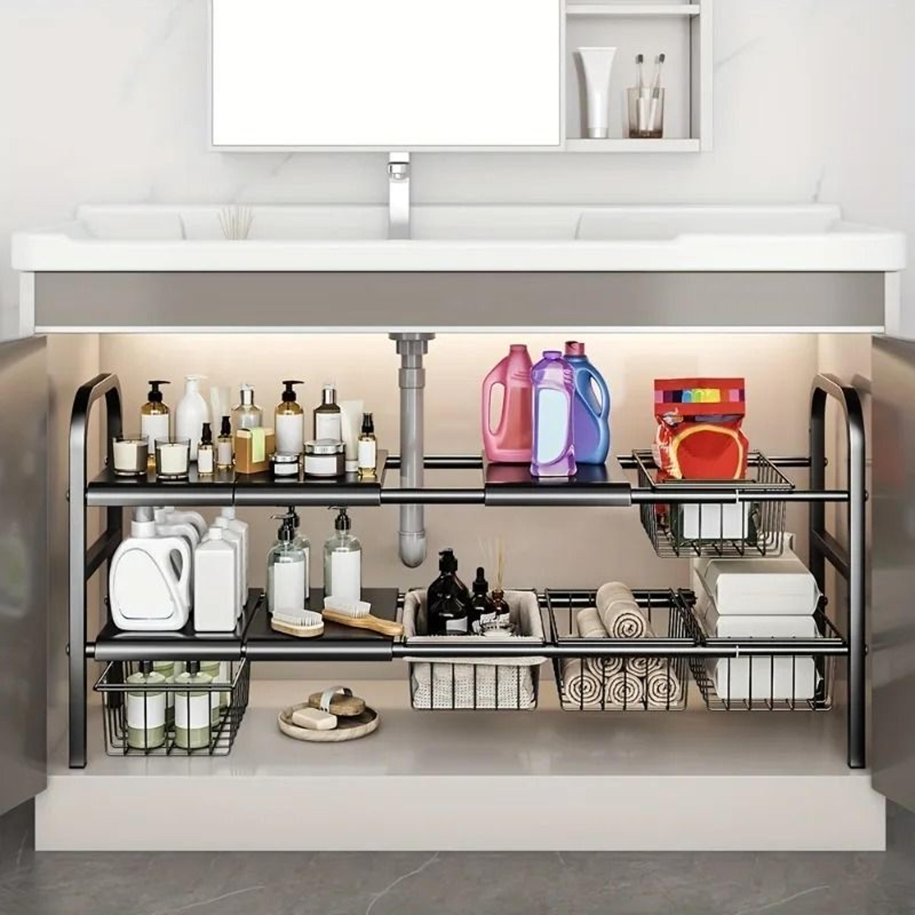 Expandable MultiUse Kitchen  Bathroom UnderSink Organizer Rack 1