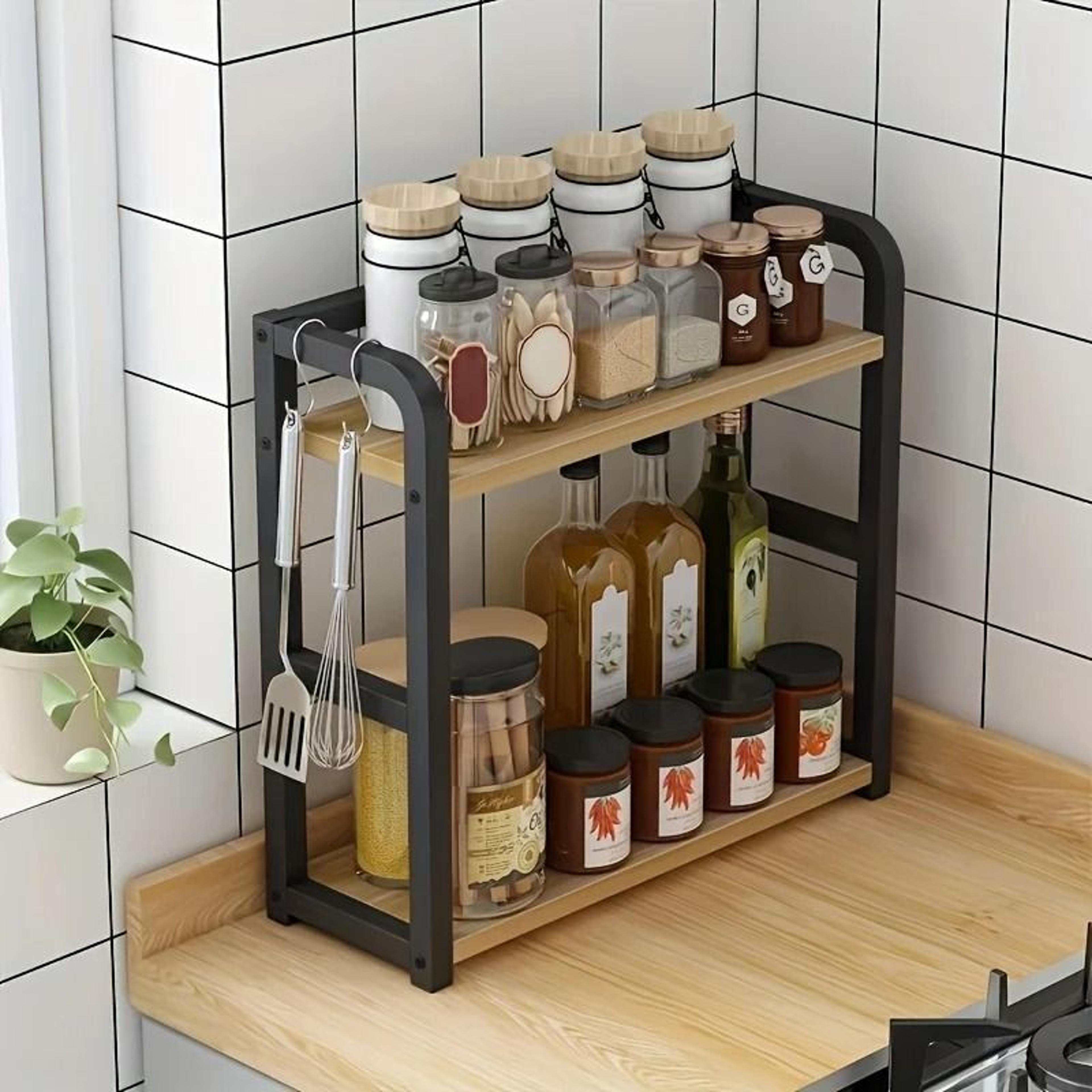 2-tier metal countertop shelf & coffee station space-saving organizer