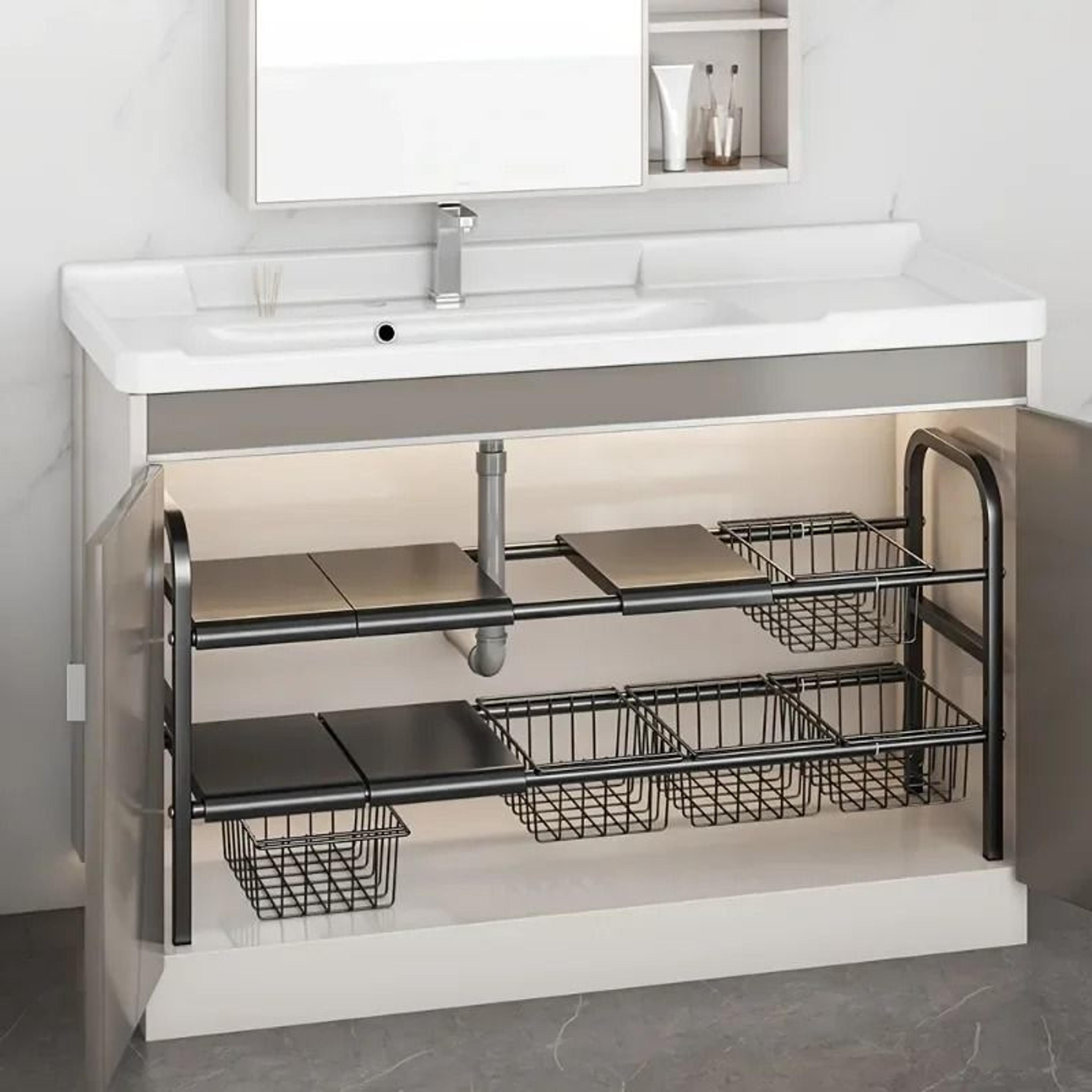 MultiUse Expandable UnderSink Organizer  Adjustable Cabinet Storage Shelf 4