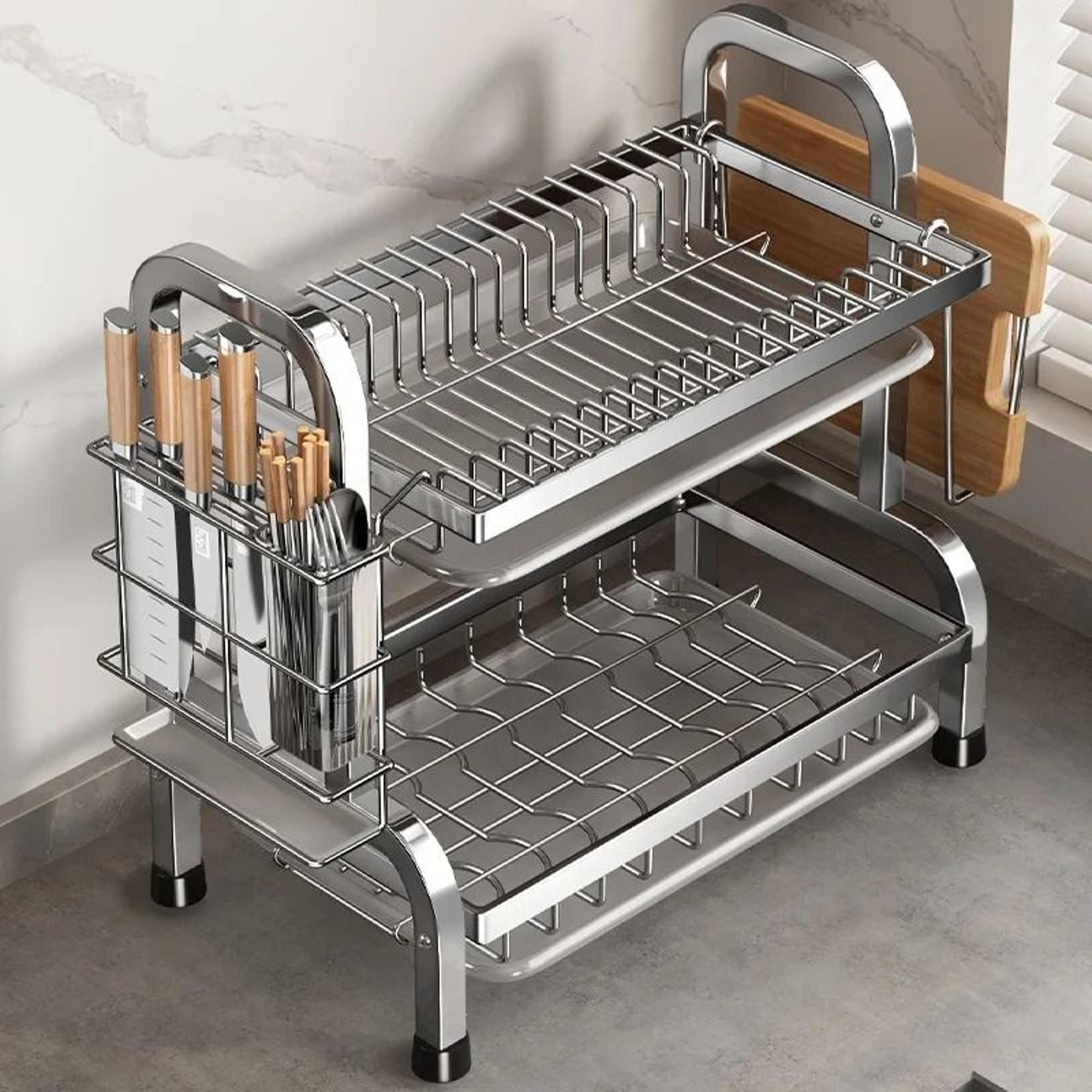 Premium Large RustProof Dish Drying Rack With Compact Drainboard Set 6
