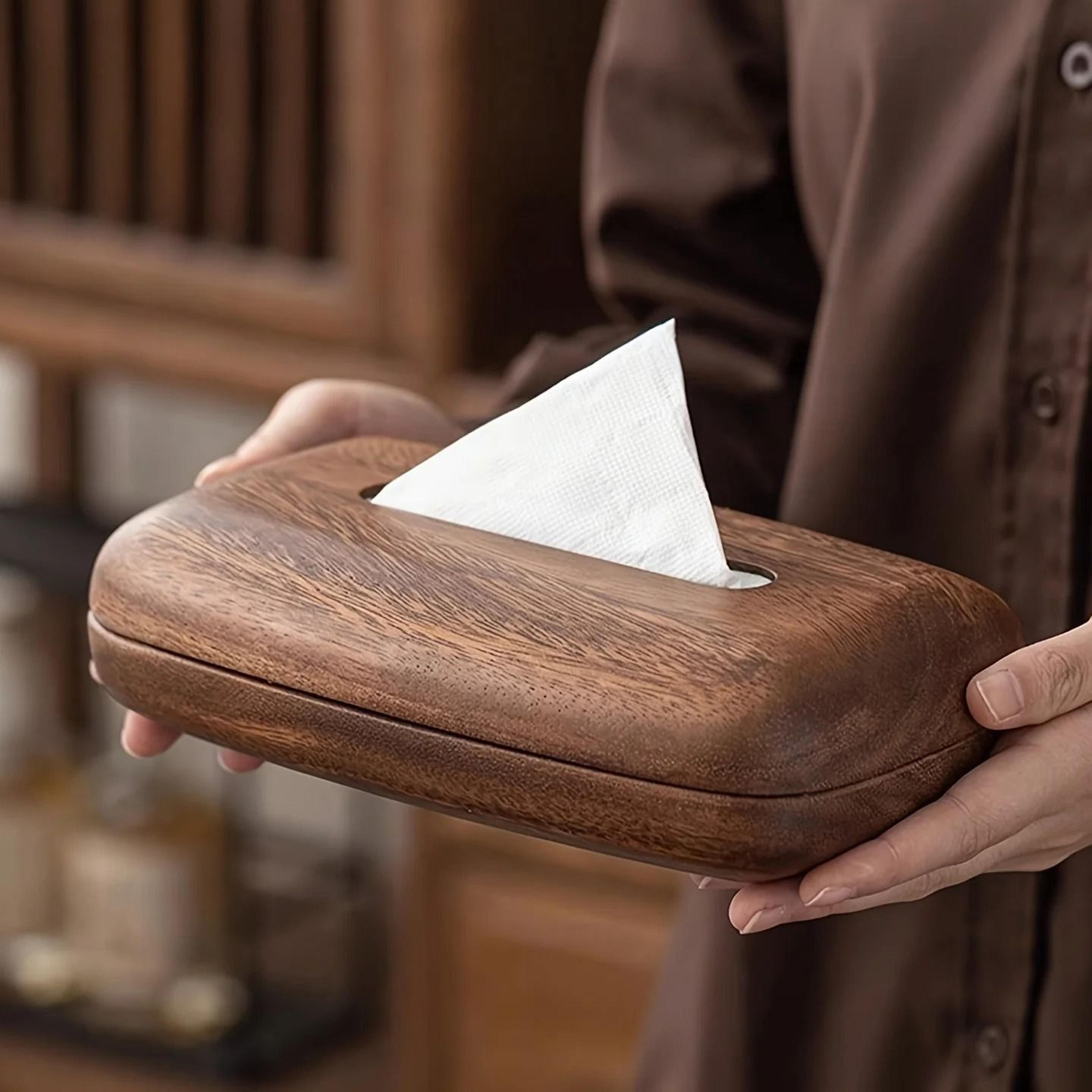 Premium Walnut Tissue Box Cover  Modern Vintage Design Wood Facial Tissue Holder 3