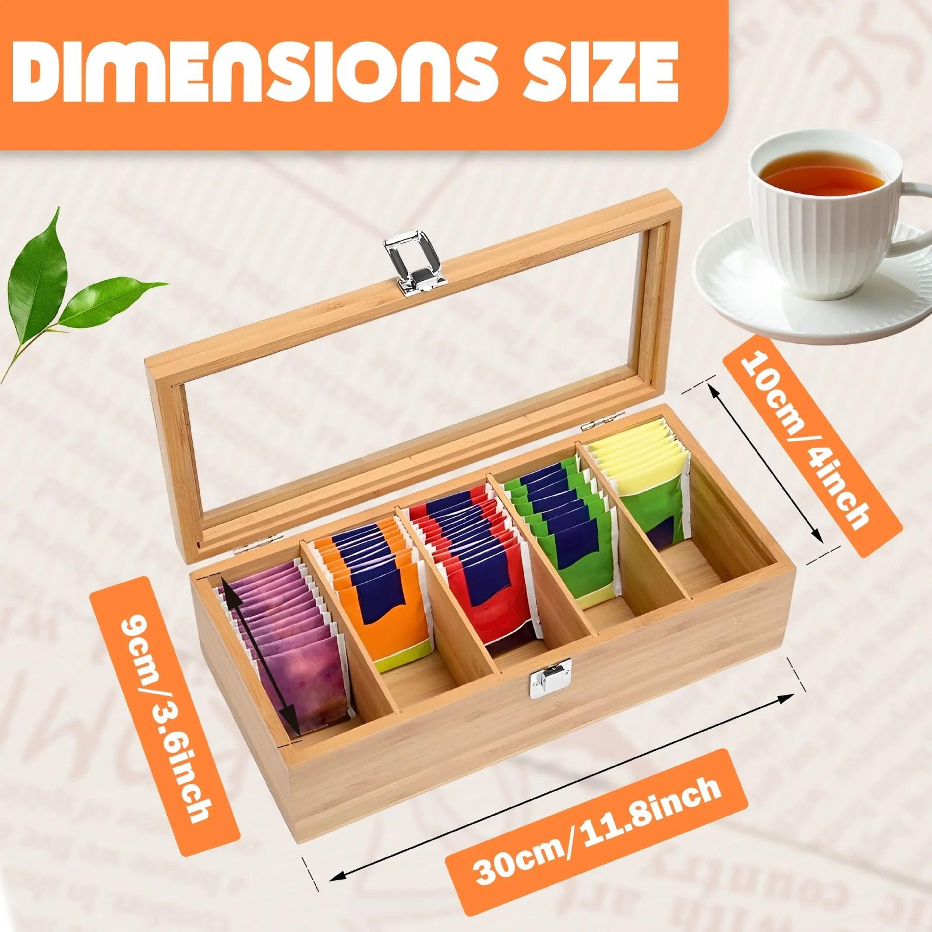 Premium Bamboo Tea Bag Storage Box  MultiCompartment Packet Organizer 6