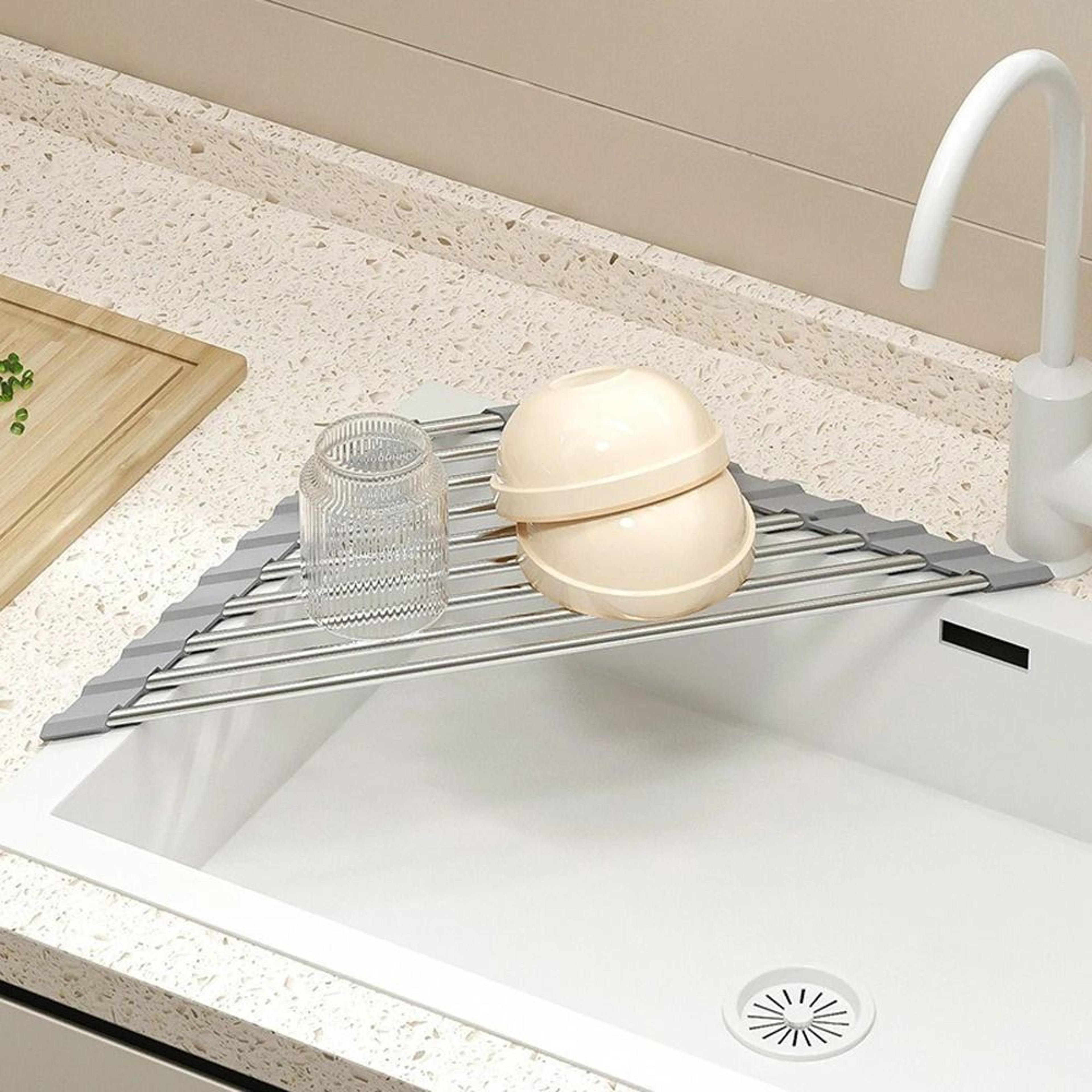 RollUp Triangle Dish Drying Rack  OvertheSink Kitchen Corner Organizer 4