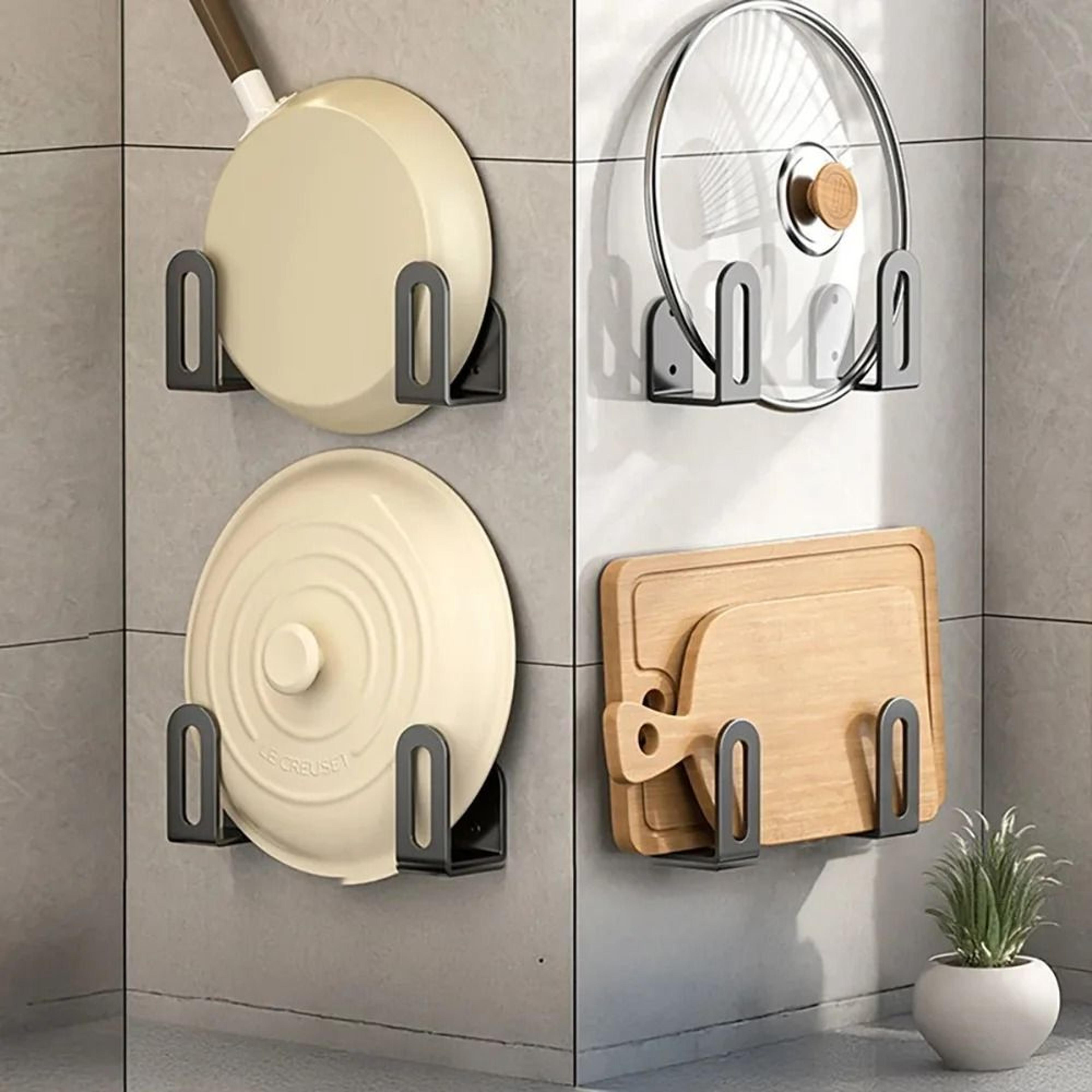 2-piece strong adhesive wall-mounted pot lid holders - right-angle kitchen storage rack hooks