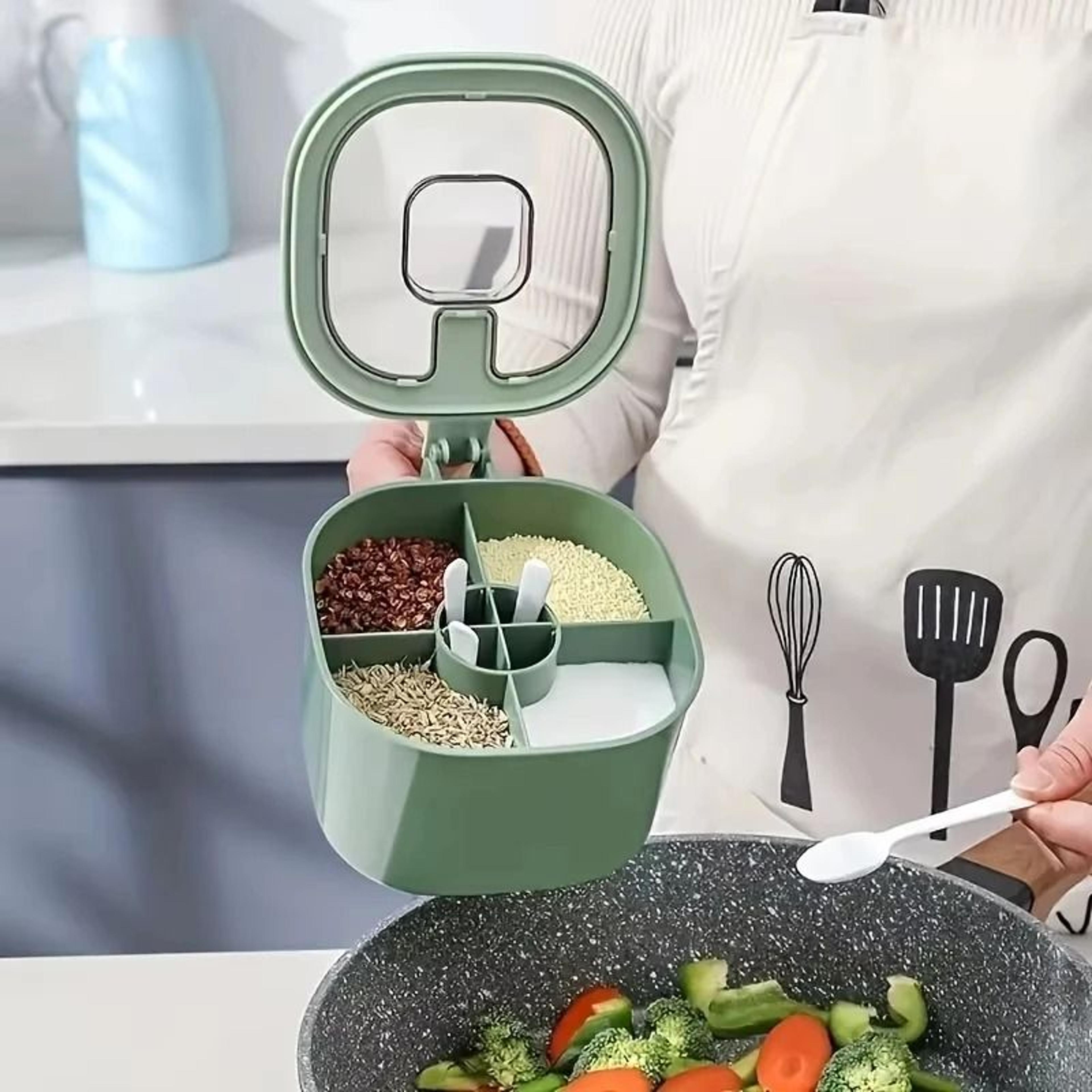 FourCompartment Integrated Kitchen Seasoning Box  MultiFunctional Spice Jar With Lid And Spoons 3