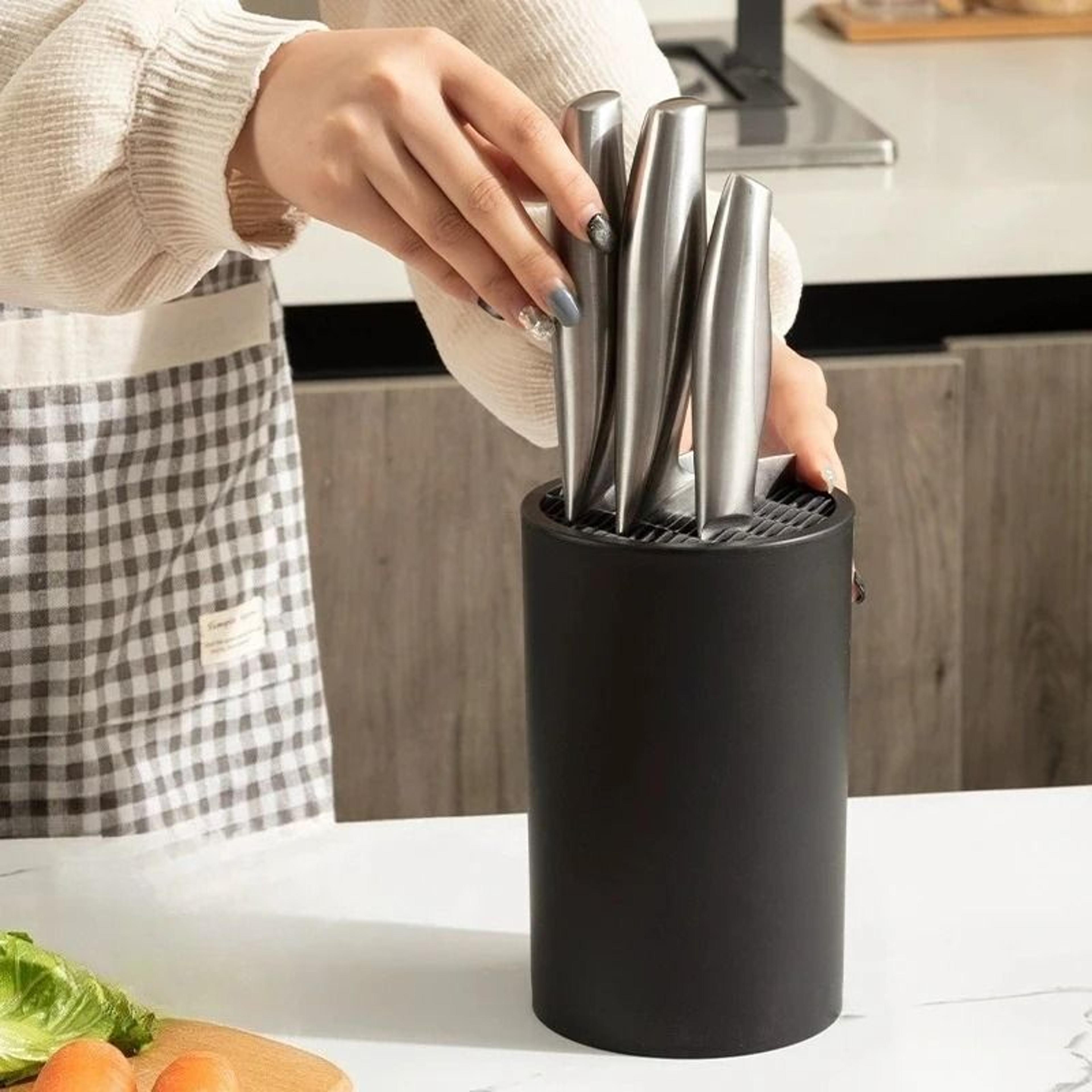 Universal Kitchen Knife Stand Holder  Premium Black Plastic Inserted Countertop Storage Block 2