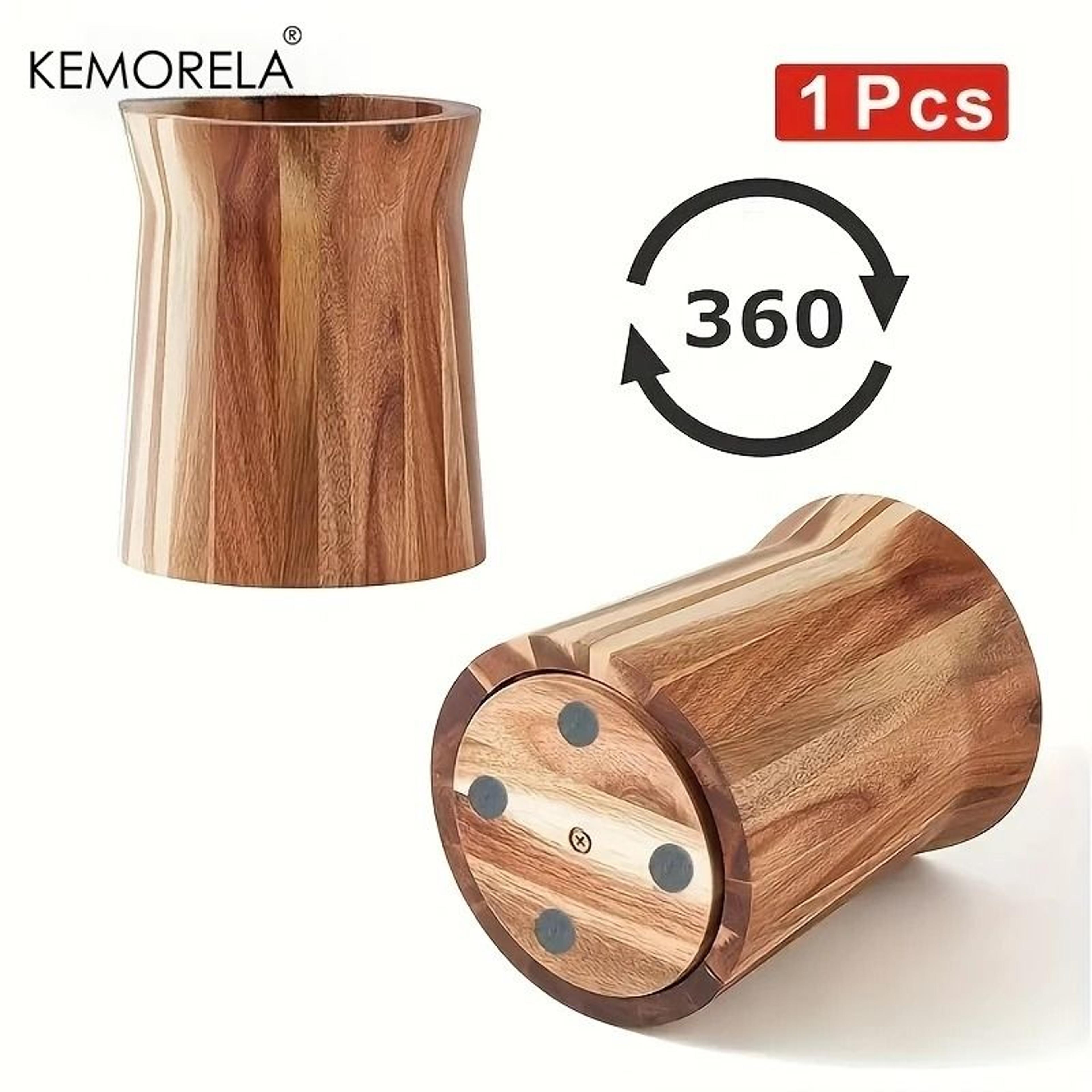 360-degree rotating wooden utensil holder - countertop spinning caddy for spoons & spatulas