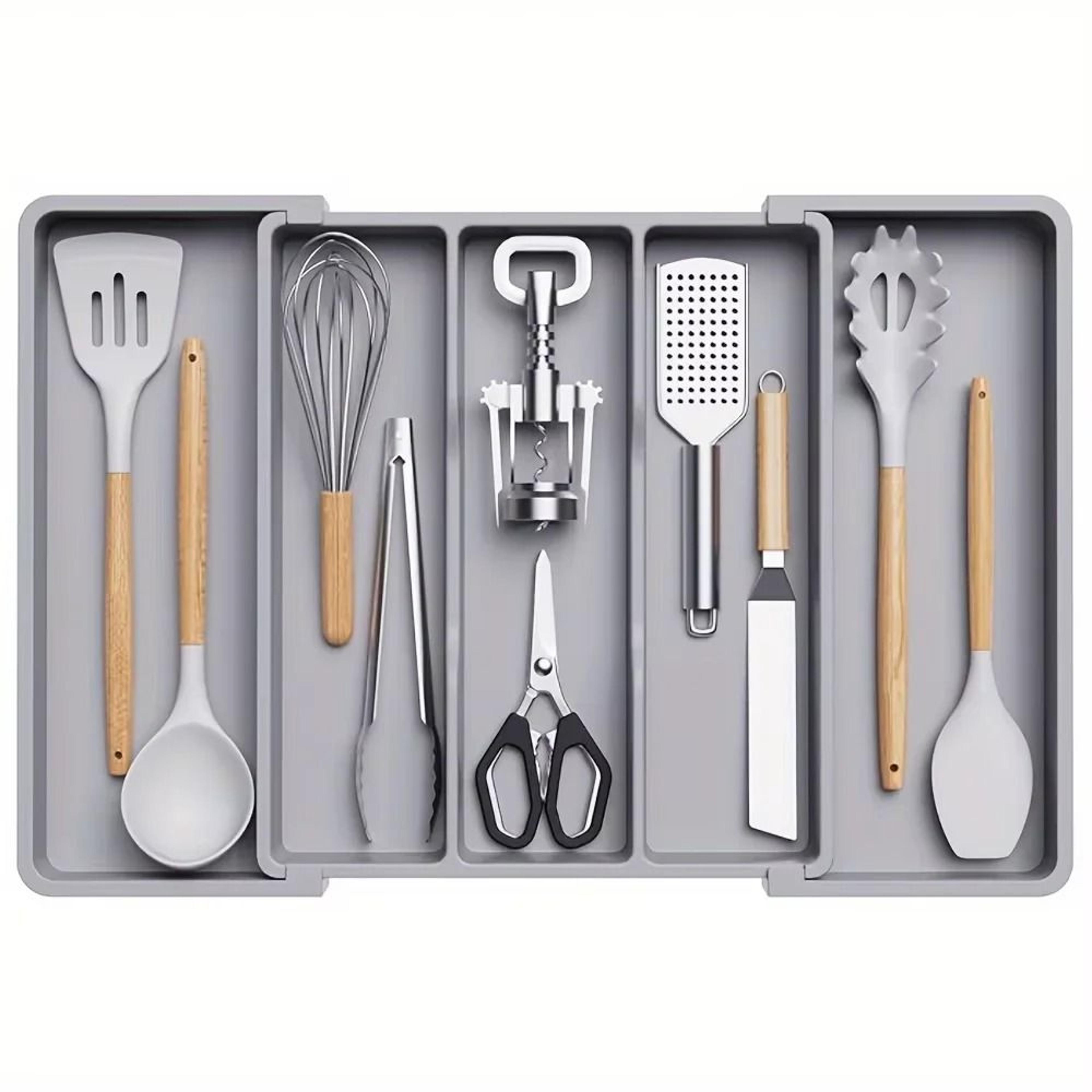 Expandable Adjustable Large Plastic Kitchen Utensil Organizer  Customizable Cutlery Holder  Tray 8