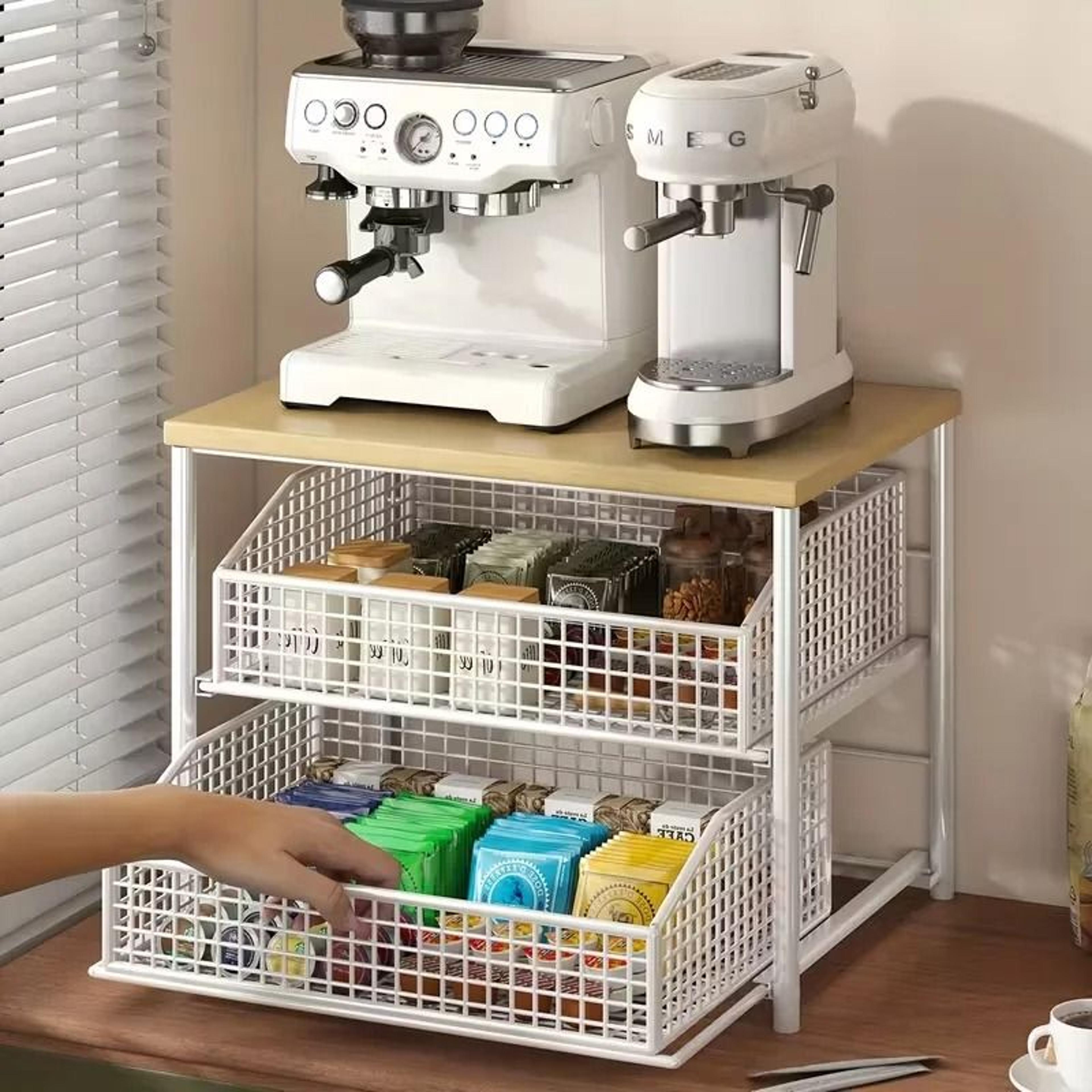 MultiLayer Countertop Storage Rack  HeavyDuty Metal Kitchen Organizer With Sliding Drawers  Baskets 3