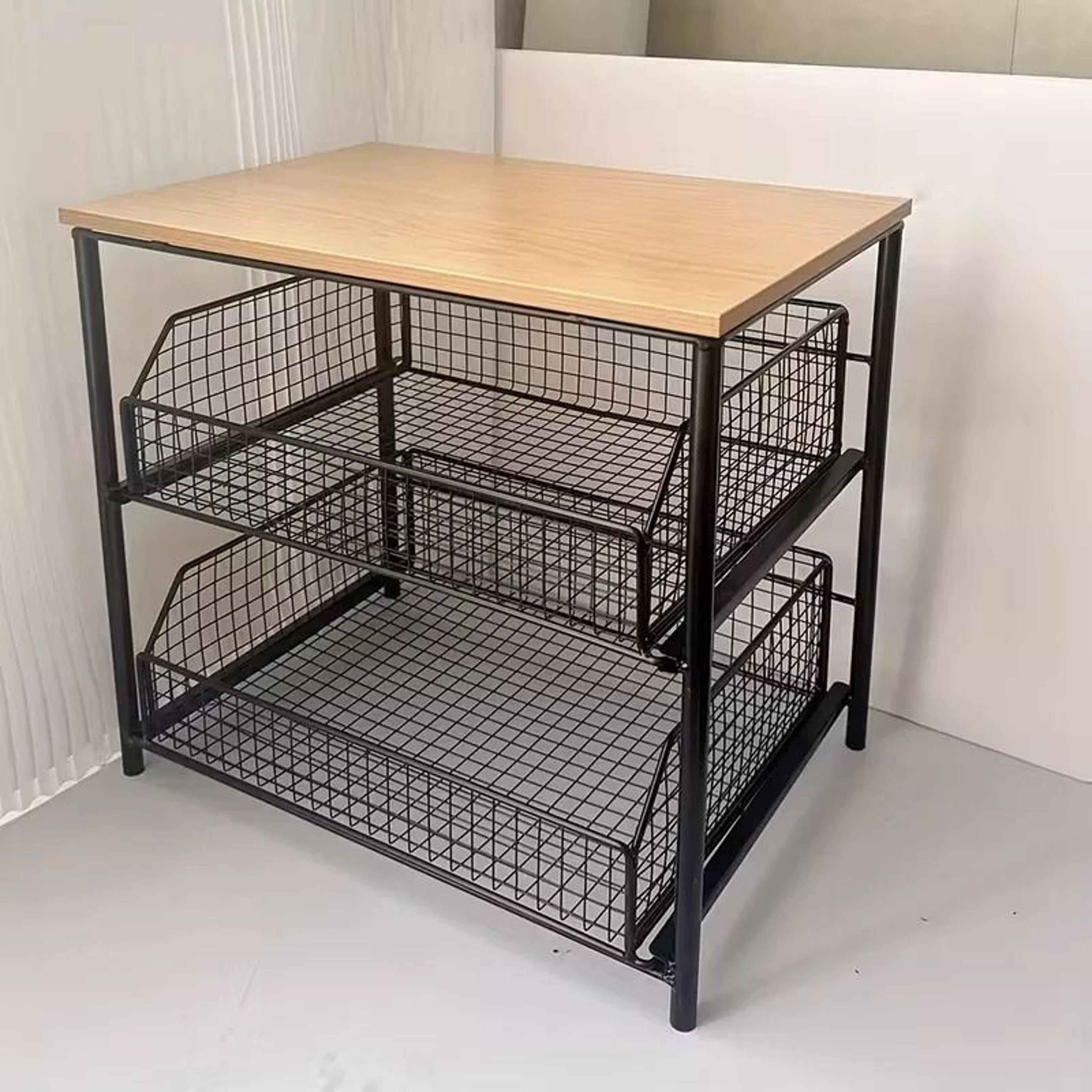 MultiLayer Countertop Storage Rack  HeavyDuty Metal Kitchen Organizer With Sliding Drawers  Baskets 7