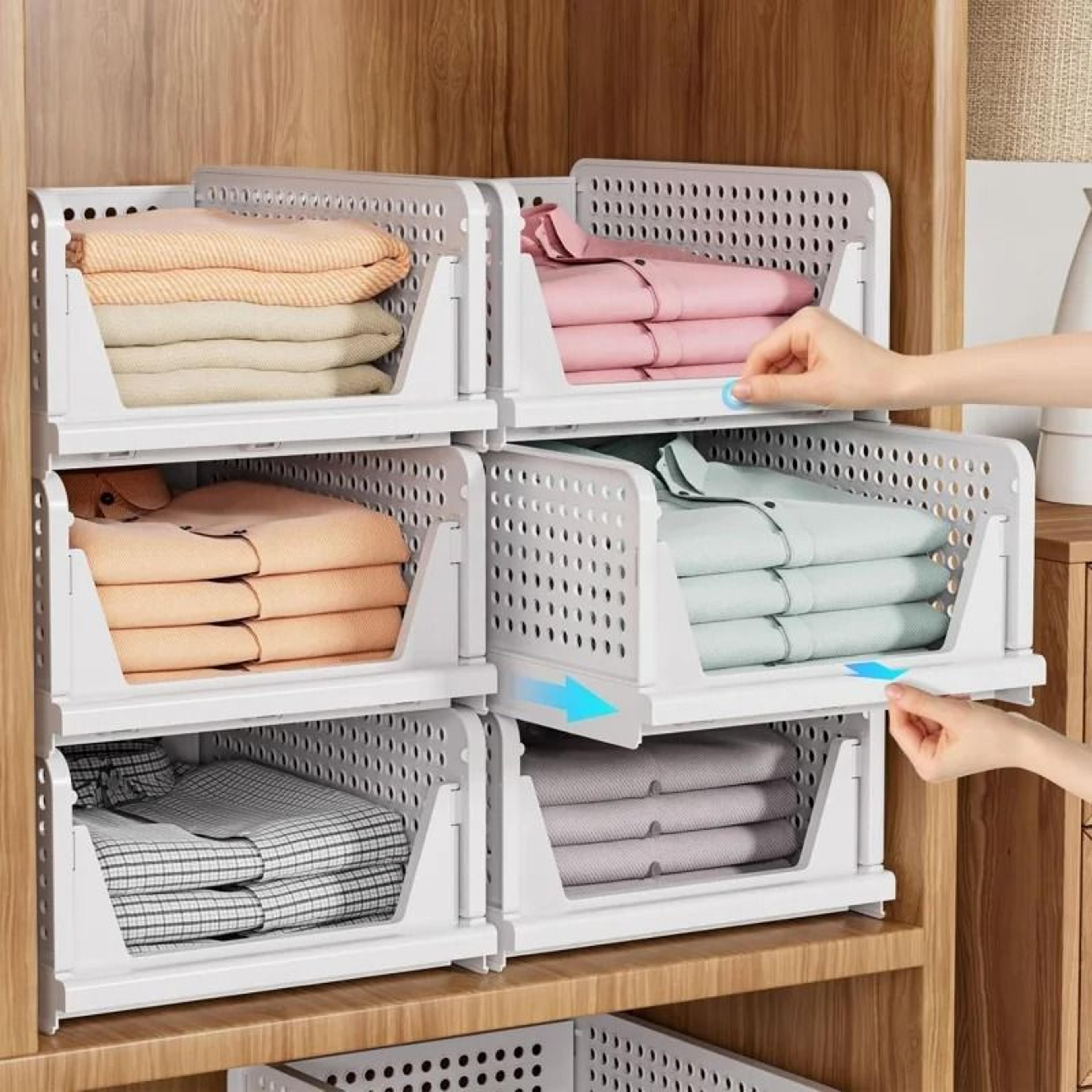 Stackable Wardrobe Storage Baskets  Multifunctional Foldable Closet Organizer Rack 0
