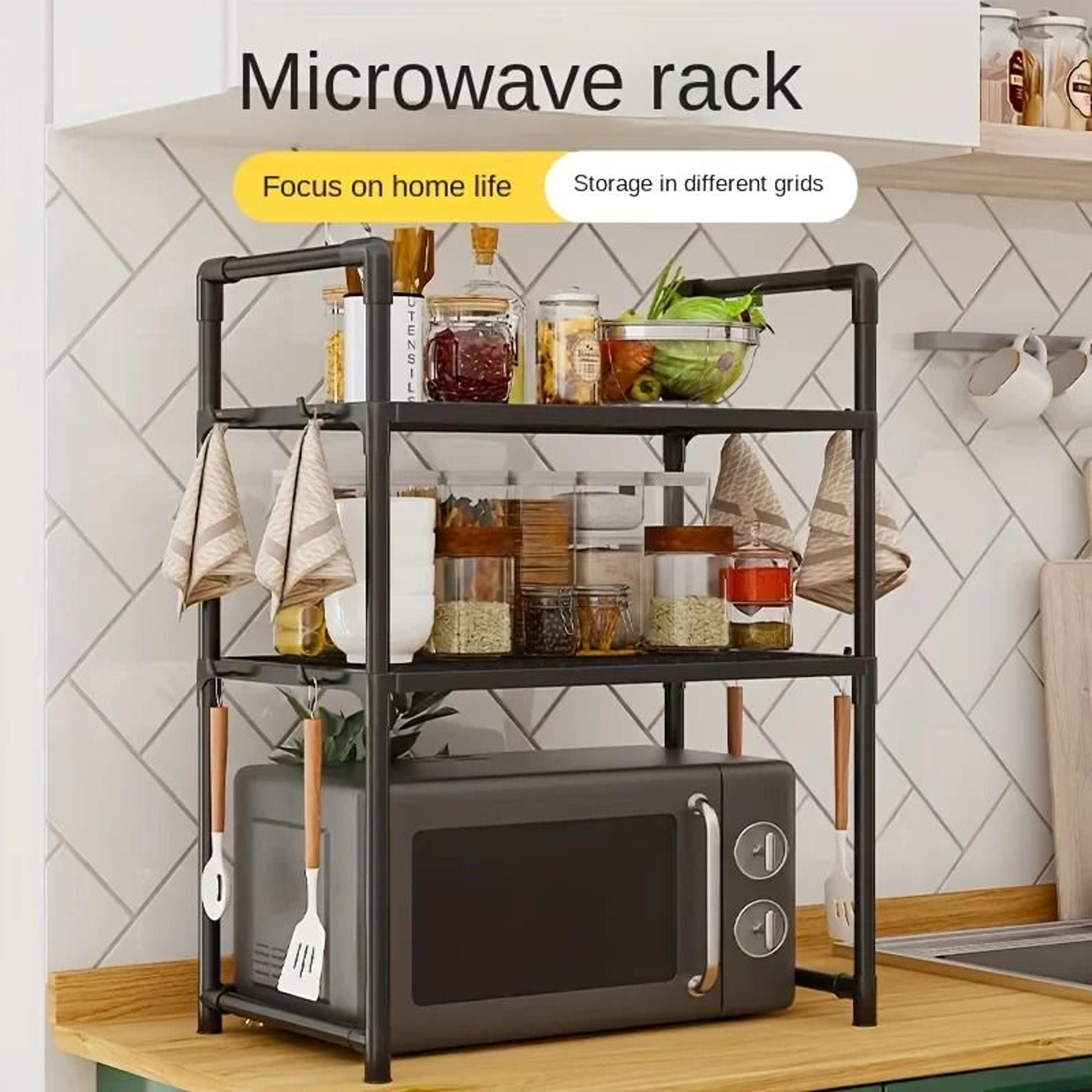 heavy-duty floor standing kitchen baker's rack - 2-tier microwave oven stand & air fryer organizer