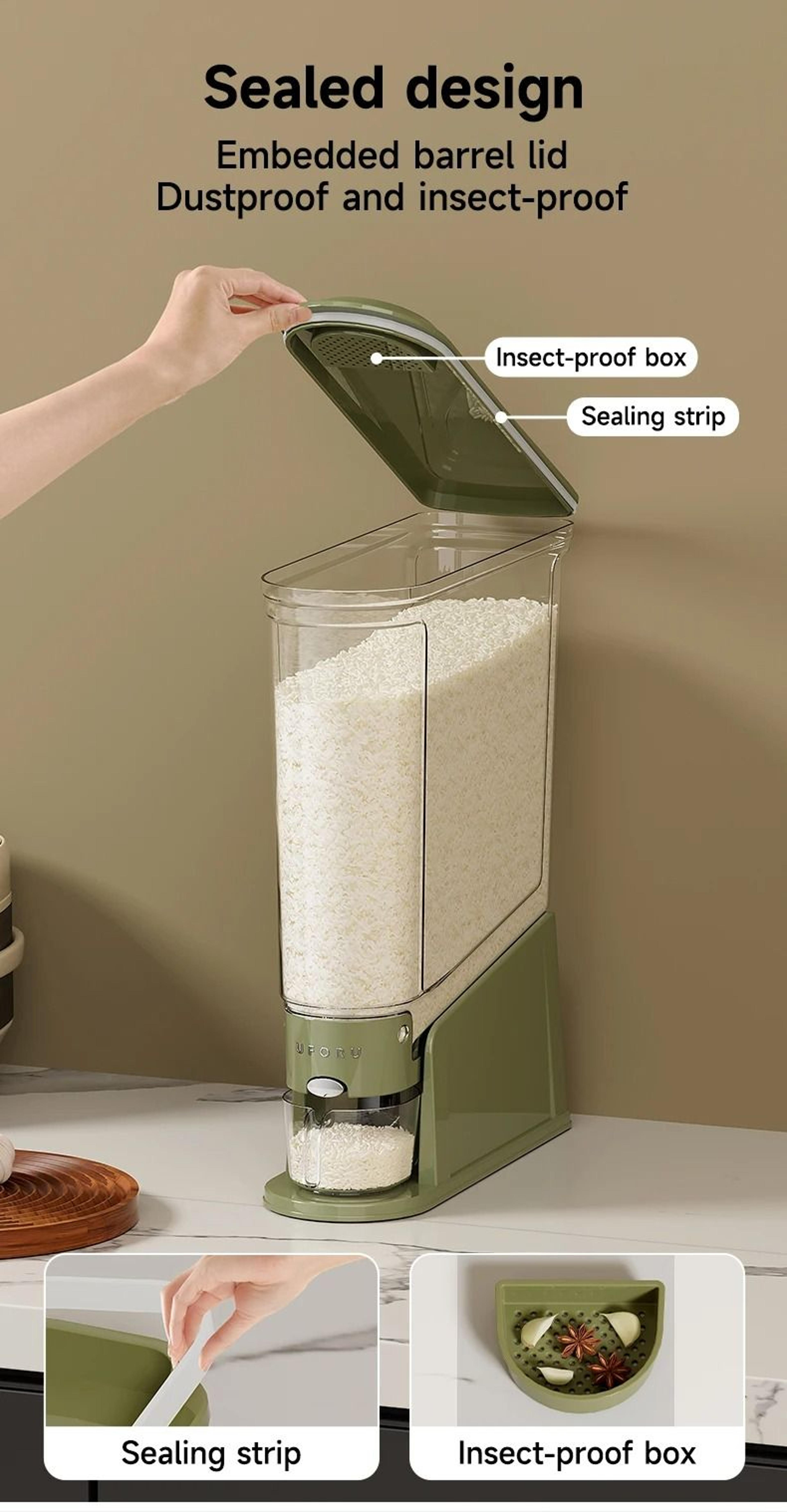 Premium Sealed Rice Bucket Dispenser  MoistureProof  InsectProof Grain Storage Container With Measu 2