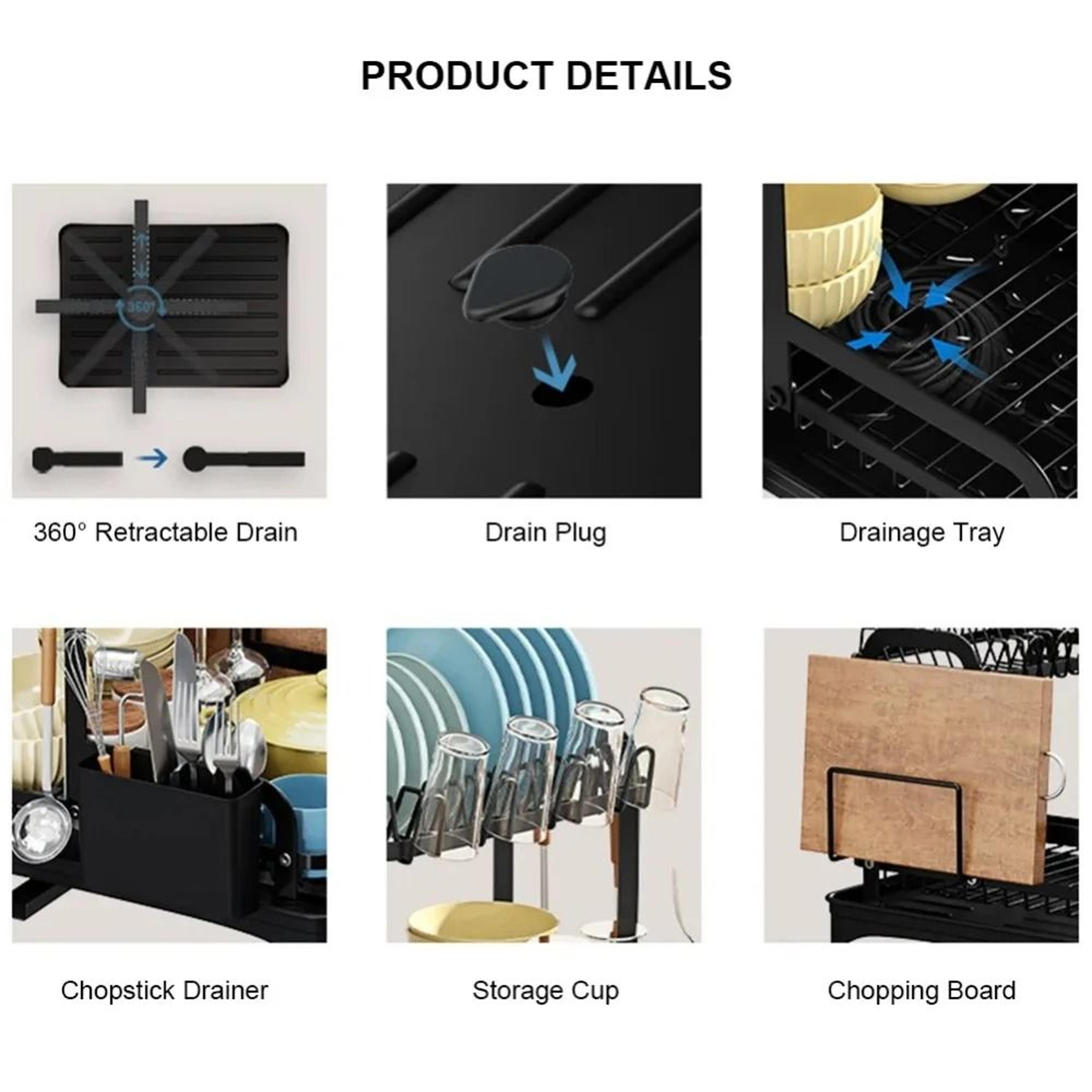 Premium 2Tier Dish Drying Rack  DoubleDecker Kitchen Sink Organizer With 360Degree Retractable Drai 4
