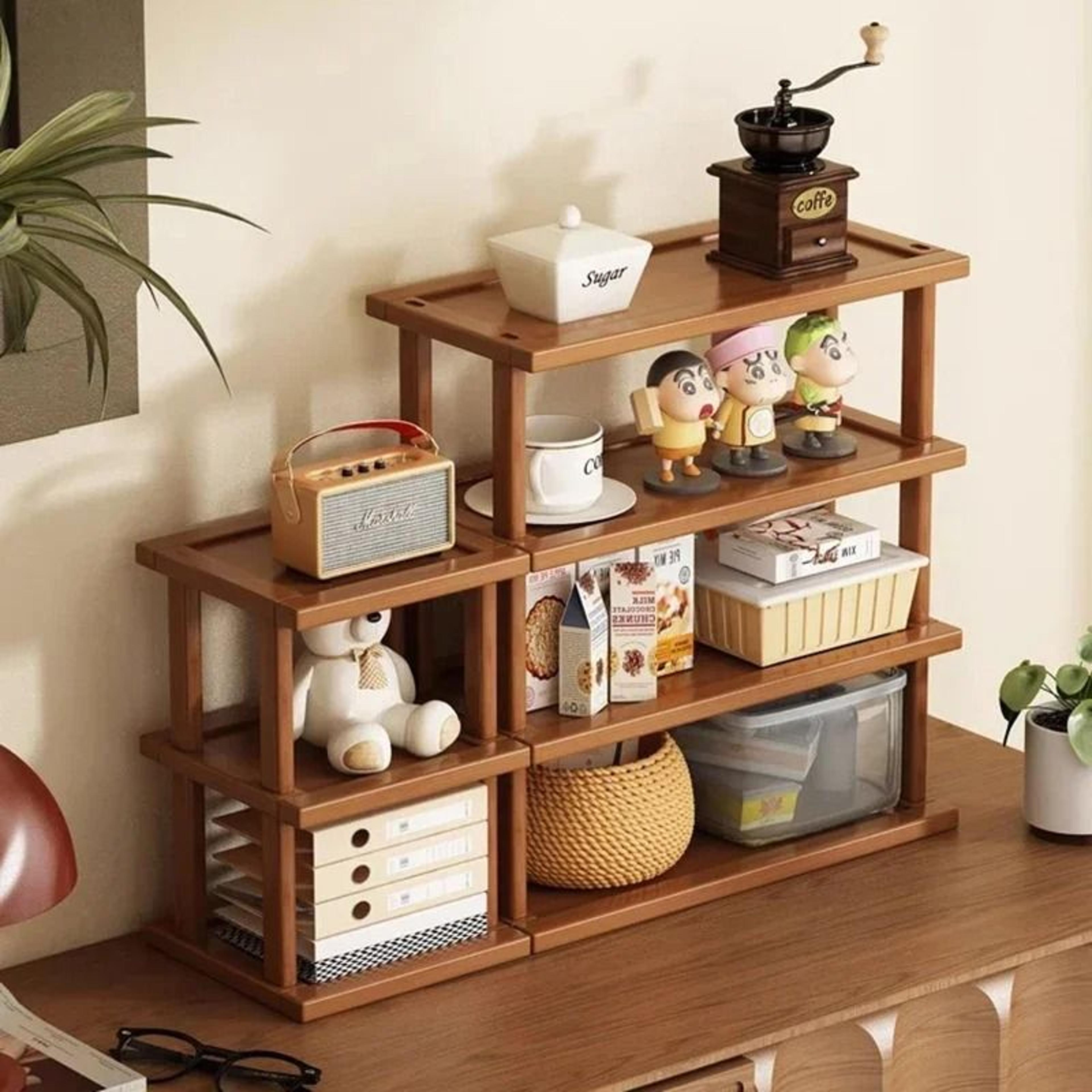 premium multi-functional bamboo desktop storage rack & small bookshelf